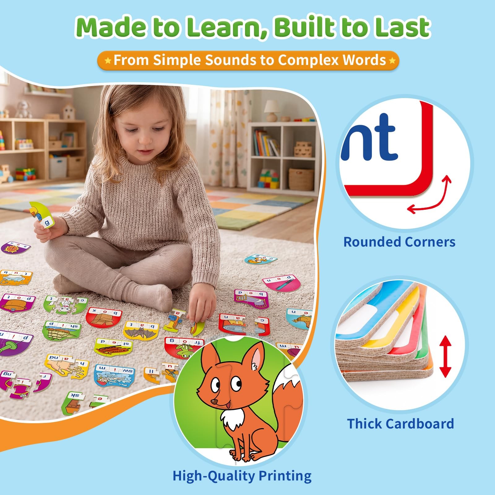 Phonics & Word Puzzle Cards for Kids 3+, 2 in 1 CVC & CVCC Reading and Spelli…