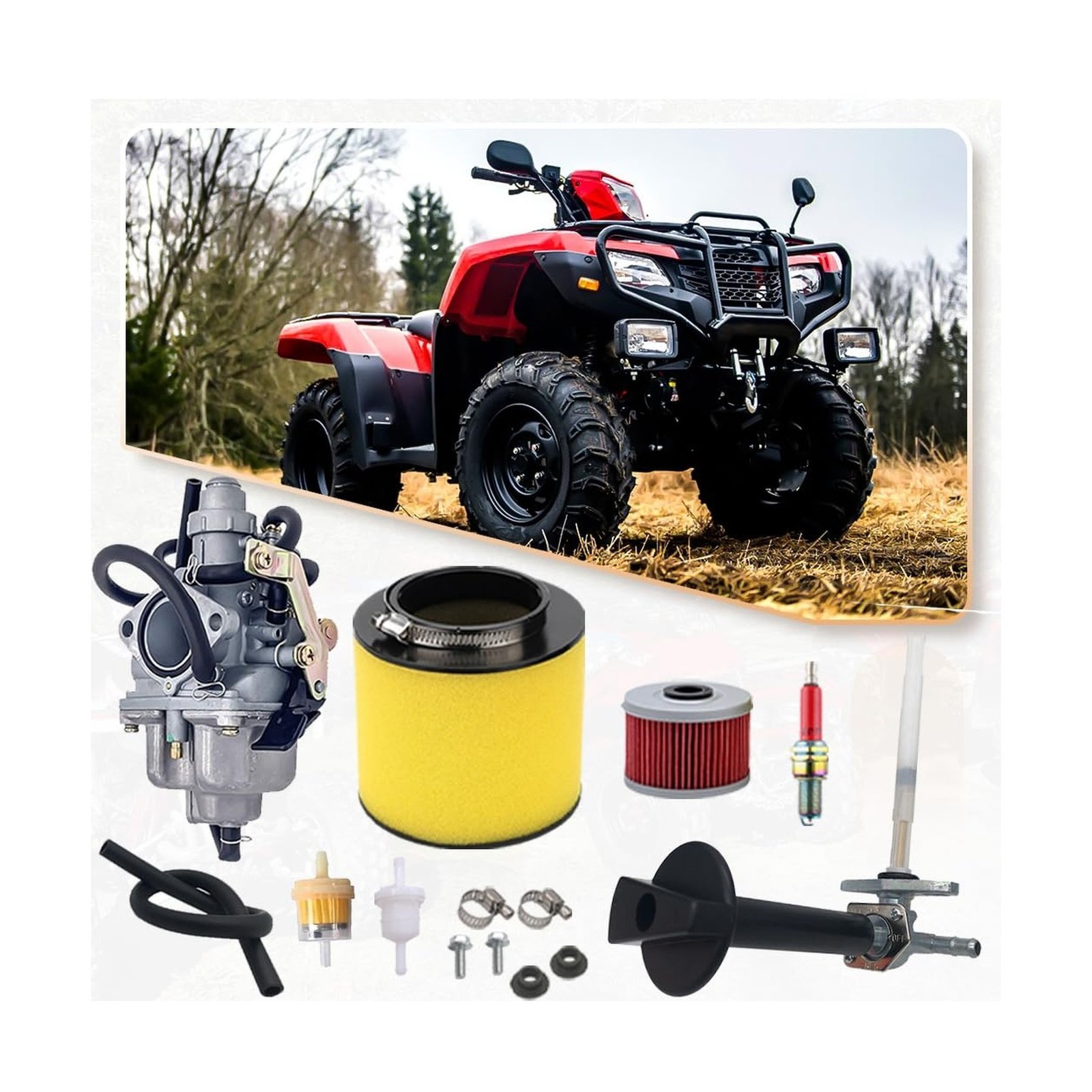 Carburetor w/ Fuel Tank Petcock Valve Set, Fit For Honda TRX250 Recon 250 ATV