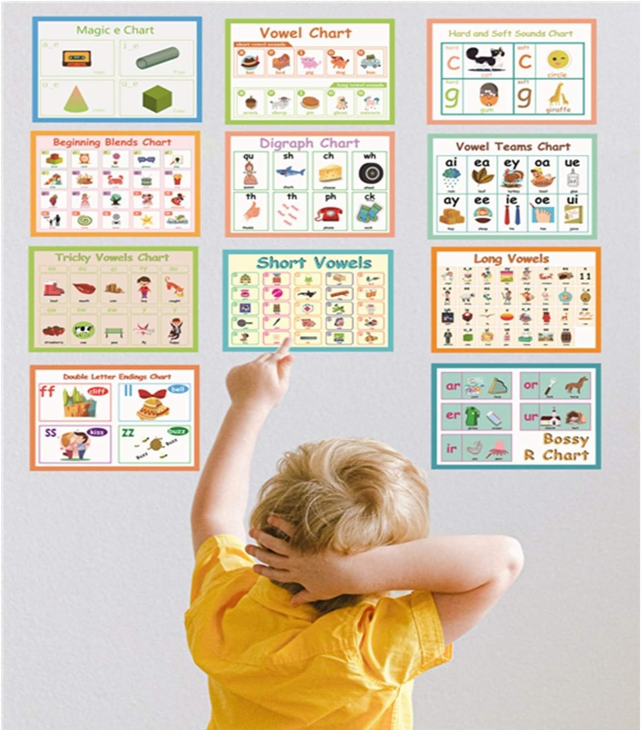 11Pcs/Set English Phonics Language Arts Skills Charts for Kids L Classroom Decor