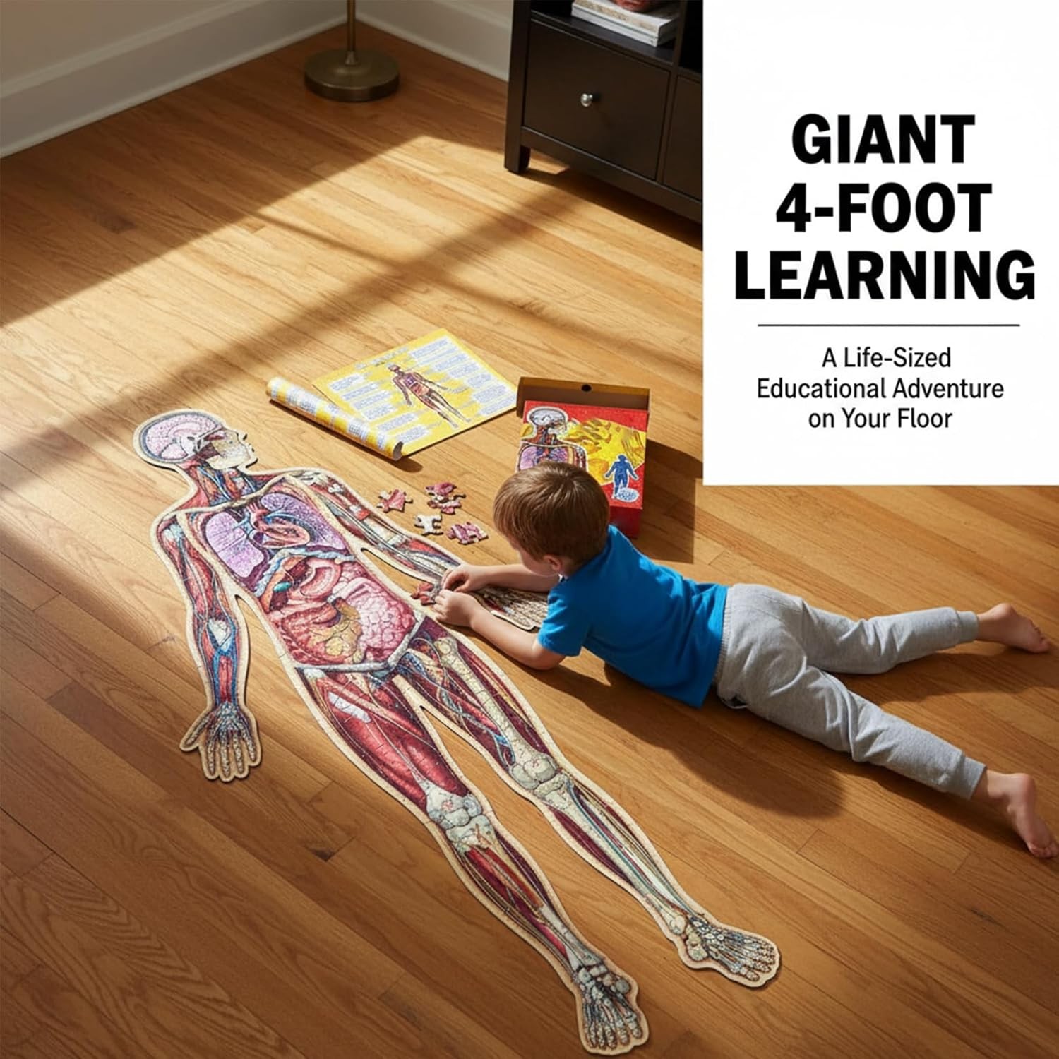 Human Anatomy Floor Puzzle For Kids Ages 6-8, 100-Piece 4 FT Tall Human Body Puz