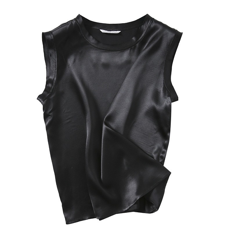 Silk satin camisole vest, women’s mulberry silk outerwear, solid color base