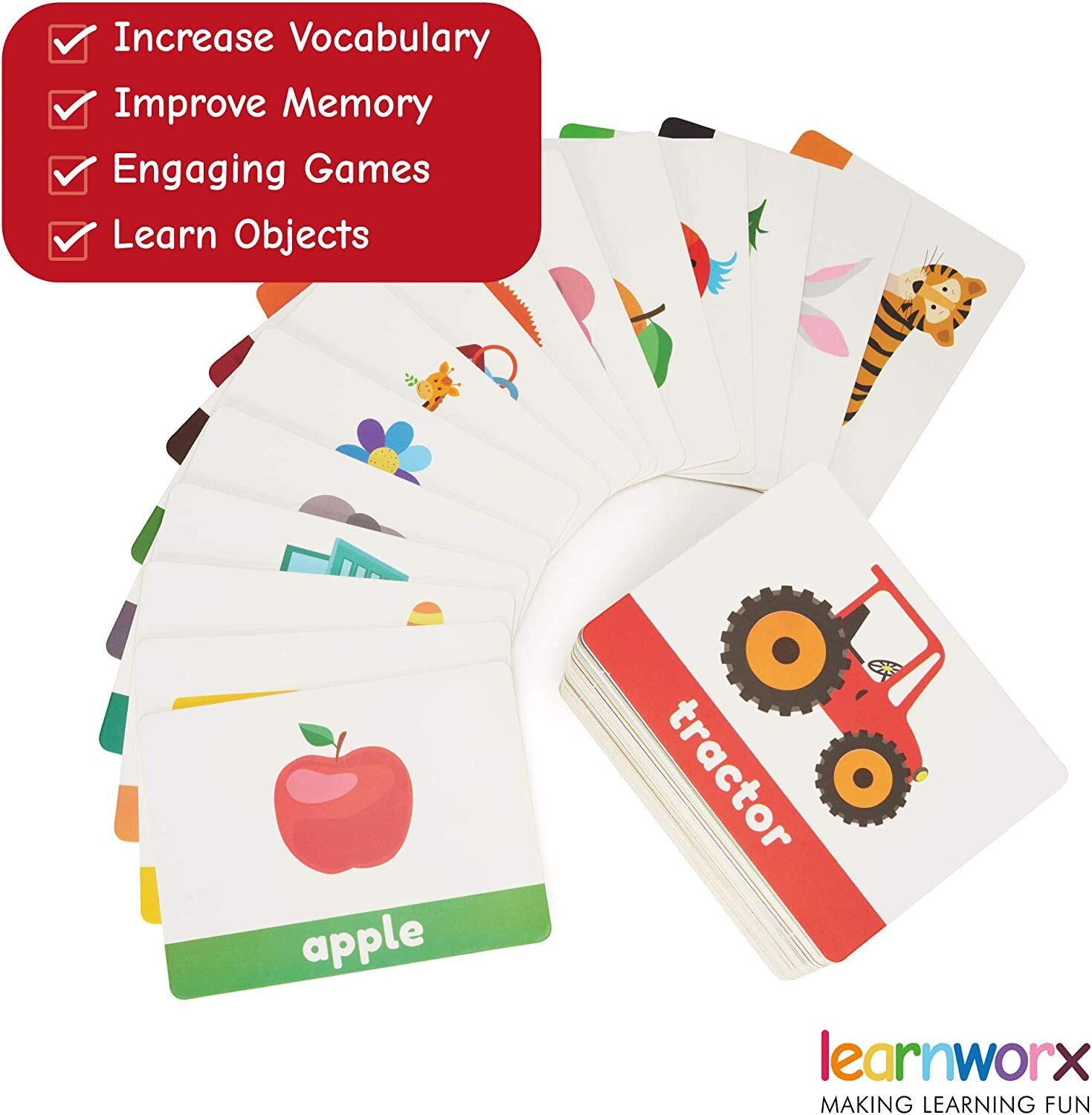 LearnWorx 101 Baby Flash Cards – 202 Sides – Learn Objects, Numbers & Play Games