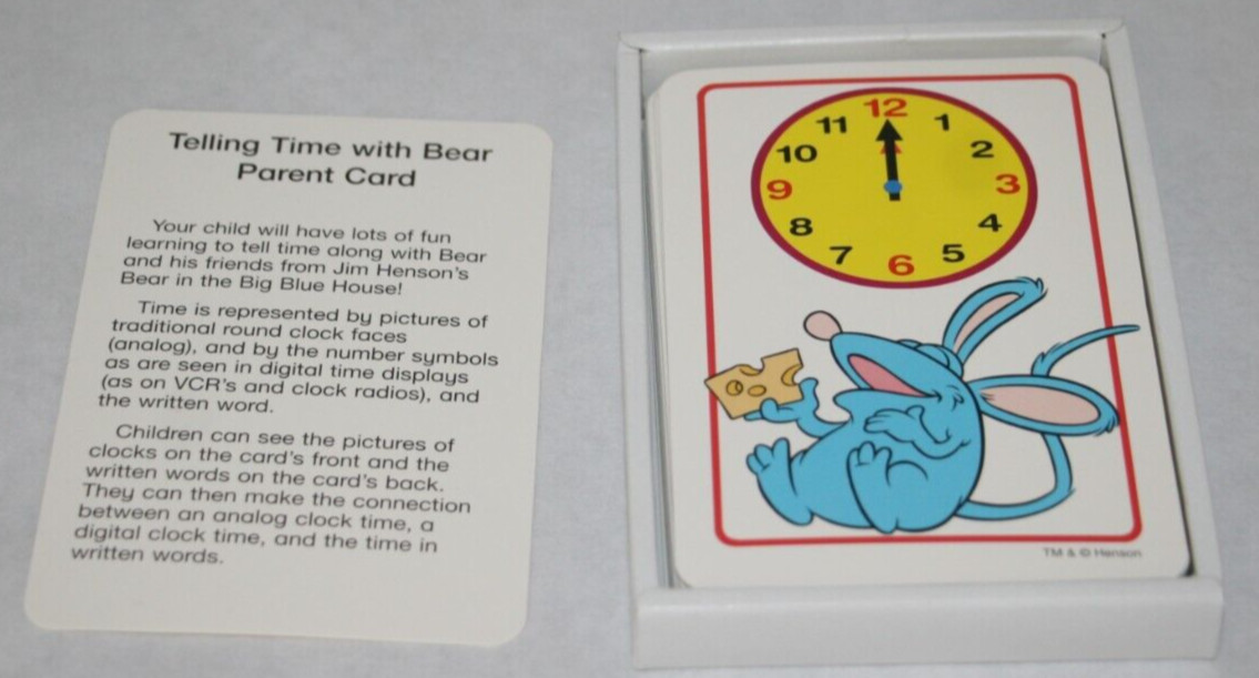 Bear in the Big Blue House “Tell Time With Bear” Learning Cards Ages 2-5 RARE