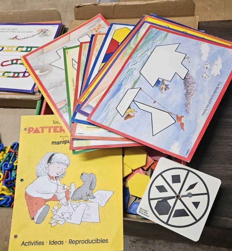 Macmillan Early Skills Manipulatives Links + Pattern Blocks 1991 Vintage Toys
