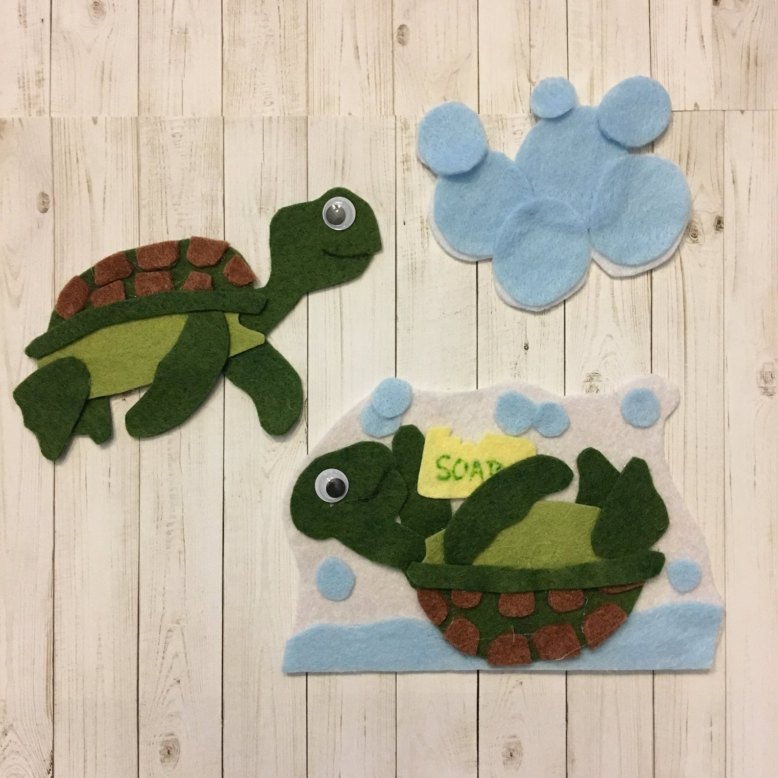 Tiny Tim the Turtle Bath Time Sample Set for Felt or Flannel Board Play