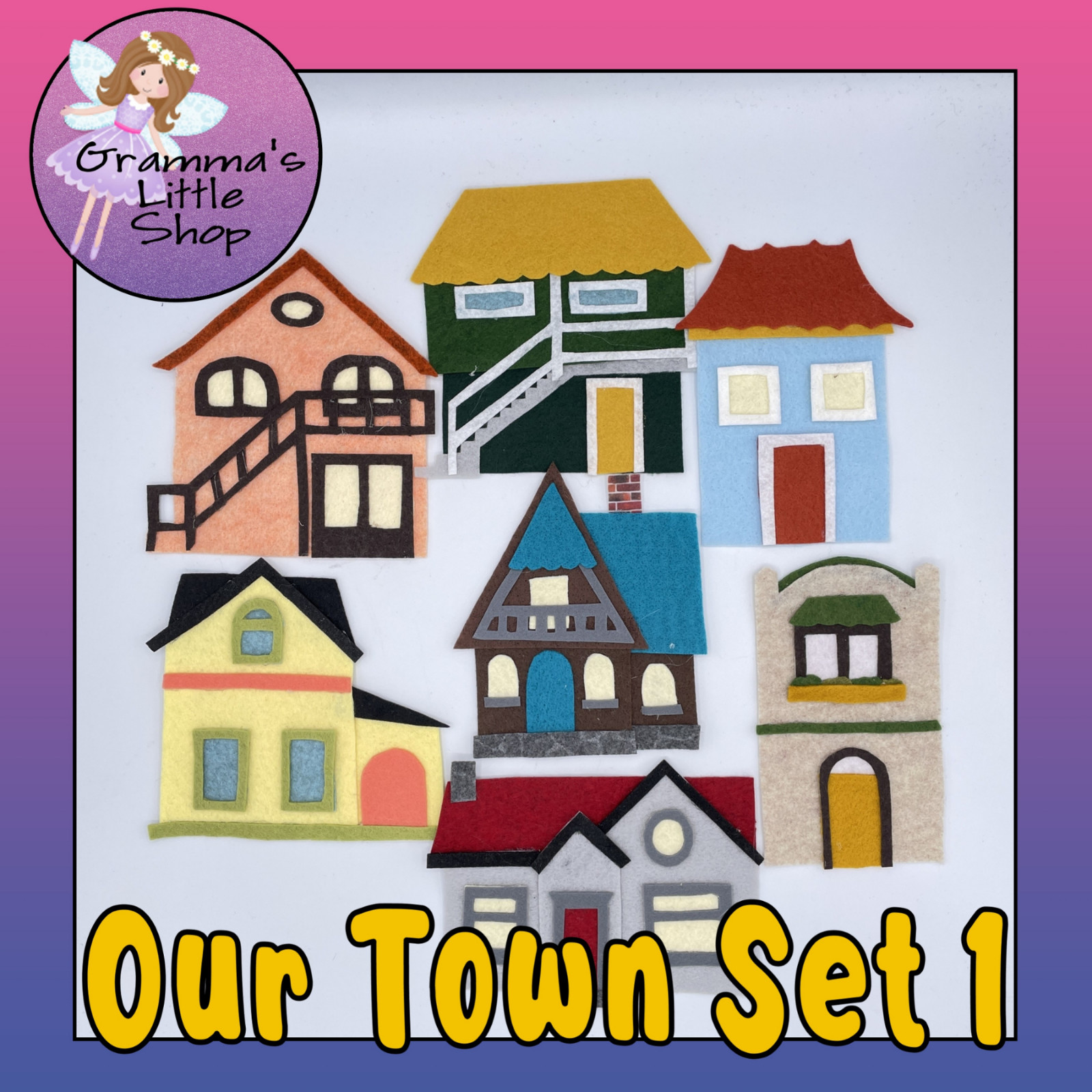  Our Town Felt Story Set 1 – 7 Different Felt Houses for Felt/Flannel Board Play
