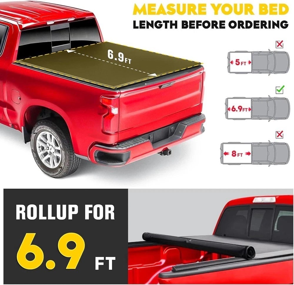 Soft Roll Up Truck Tonneau Bed Cover Fits for Chevy Silverado/GMC Sierra 2500HD