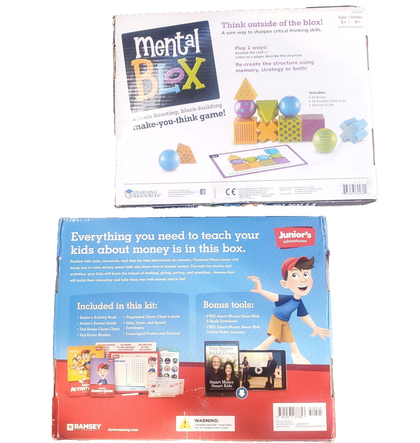 Educational Kids Games Lot Financial Peace Jr Mental Blox STEM Learning Lot of 2