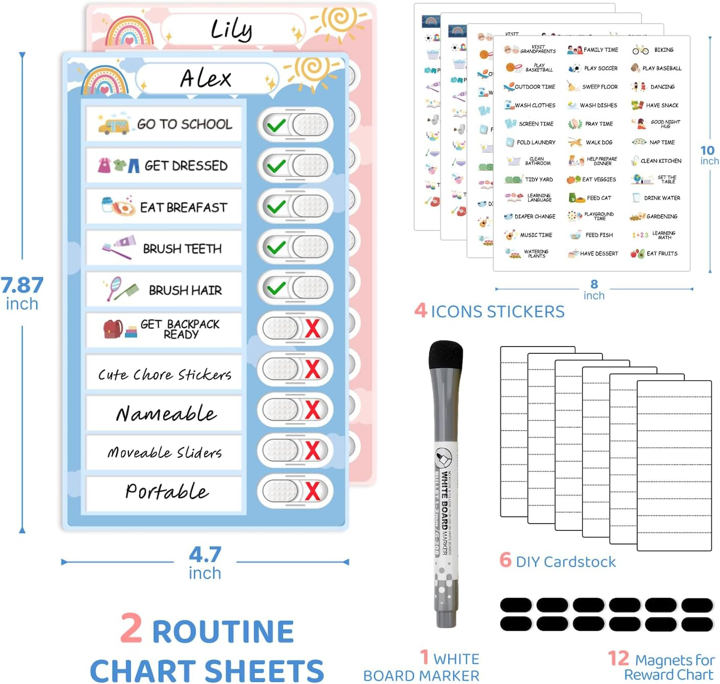 2 in 1 Namable Chore Chart – Dry Erase Morning/Bedtime Routine Chart for Kids –