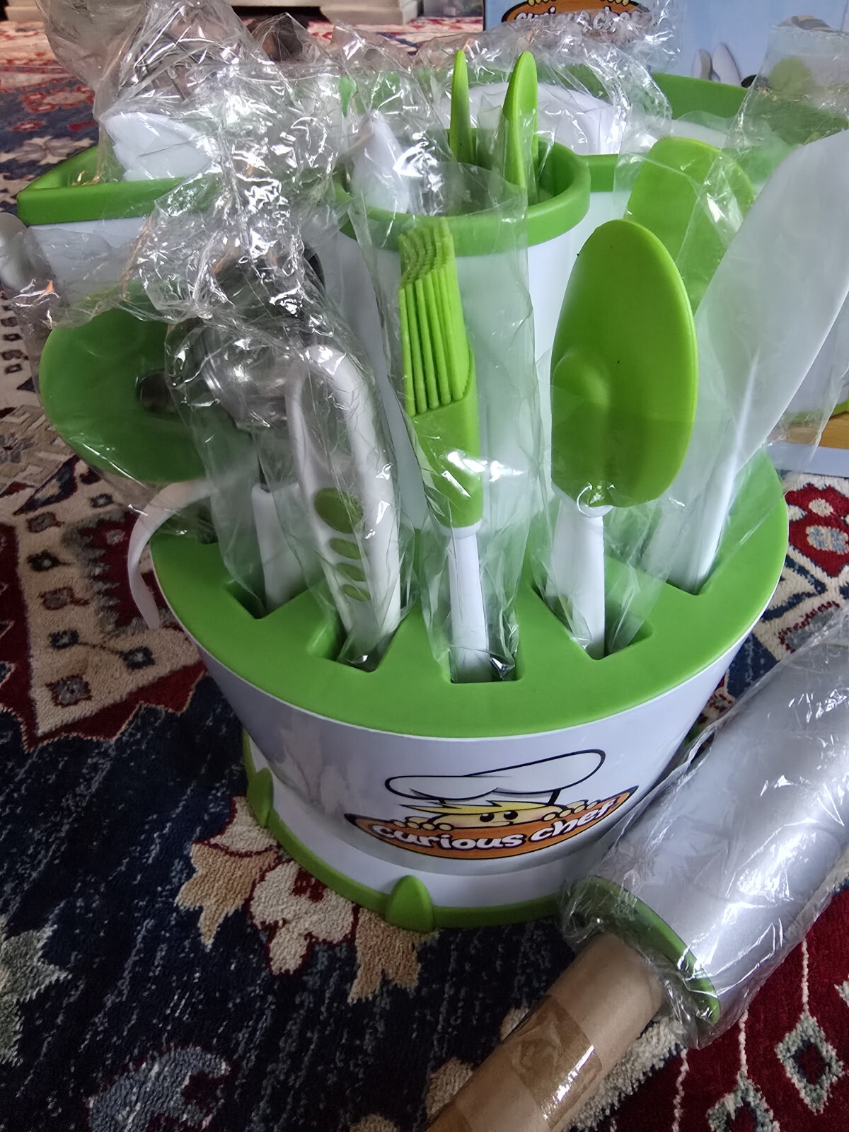 NEW Curious Chef 30 Piece Caddy Set Little Kids Cooking Baking Utensils Cutlery