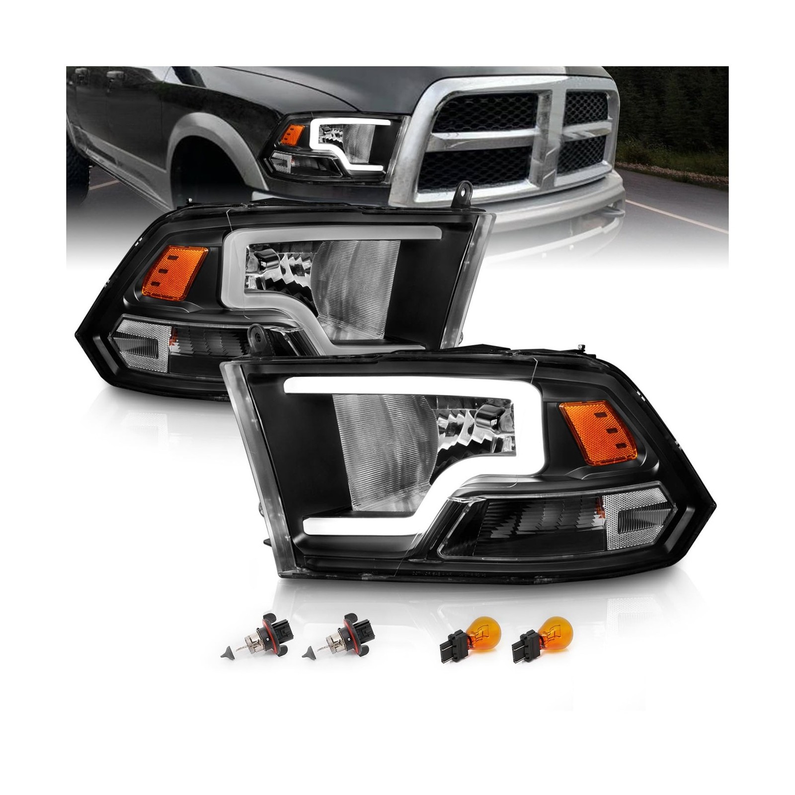 AmeriLite Black Replacement Headlights for 2009-2018 1500 2500 3500…