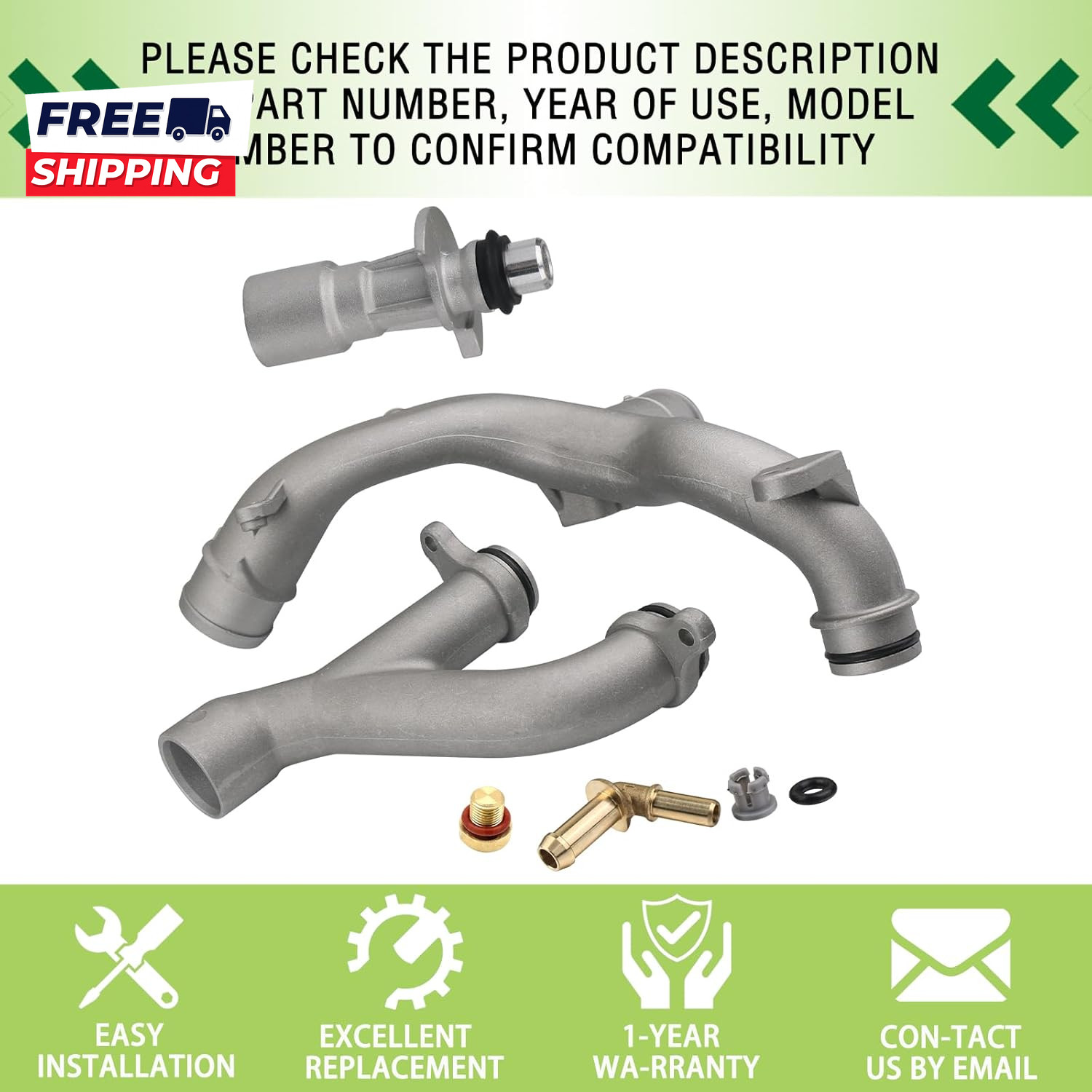 Upgraded Aluminum Coolant Outlet Pipes Kit Compatible with Jaguar Land Rover