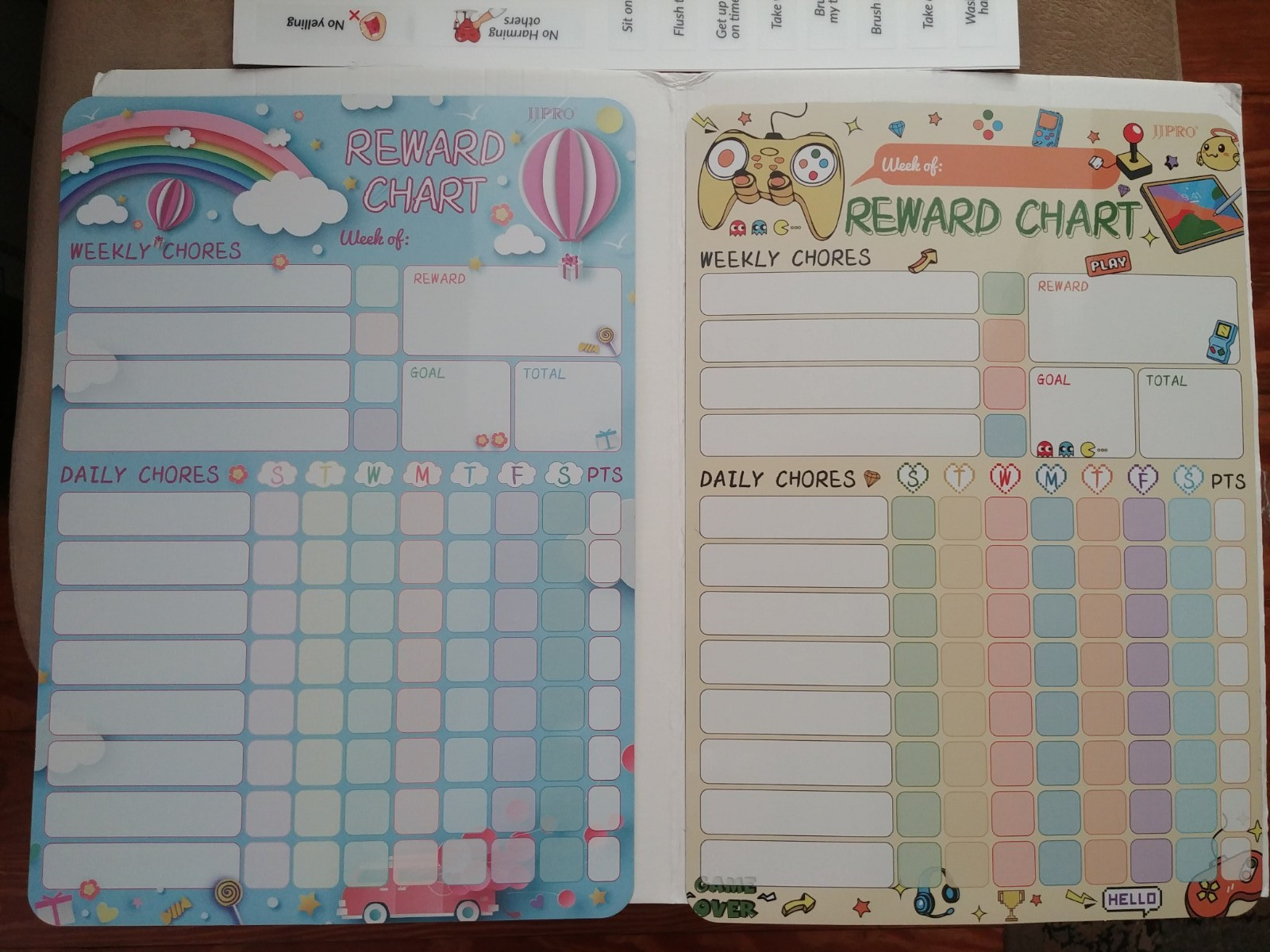JJPRO 2Pack Magnetic Chore Reward Chart 4Kids Child Video Game & Rainbow 8.5 x12