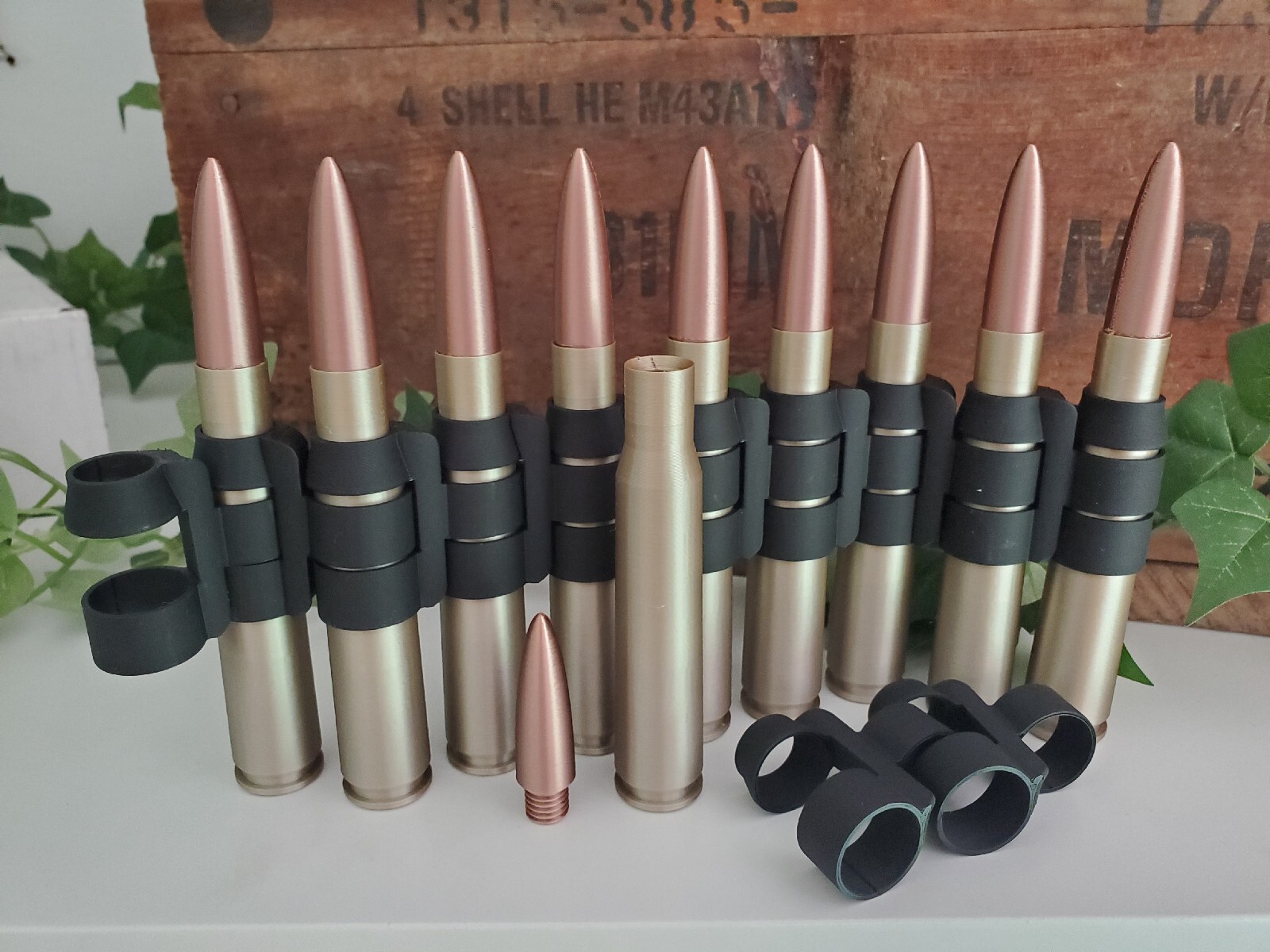 10 – DUMMY .50 Cal BMG Linked Ammunition – Prop Plastic Ammo Cartridge Model