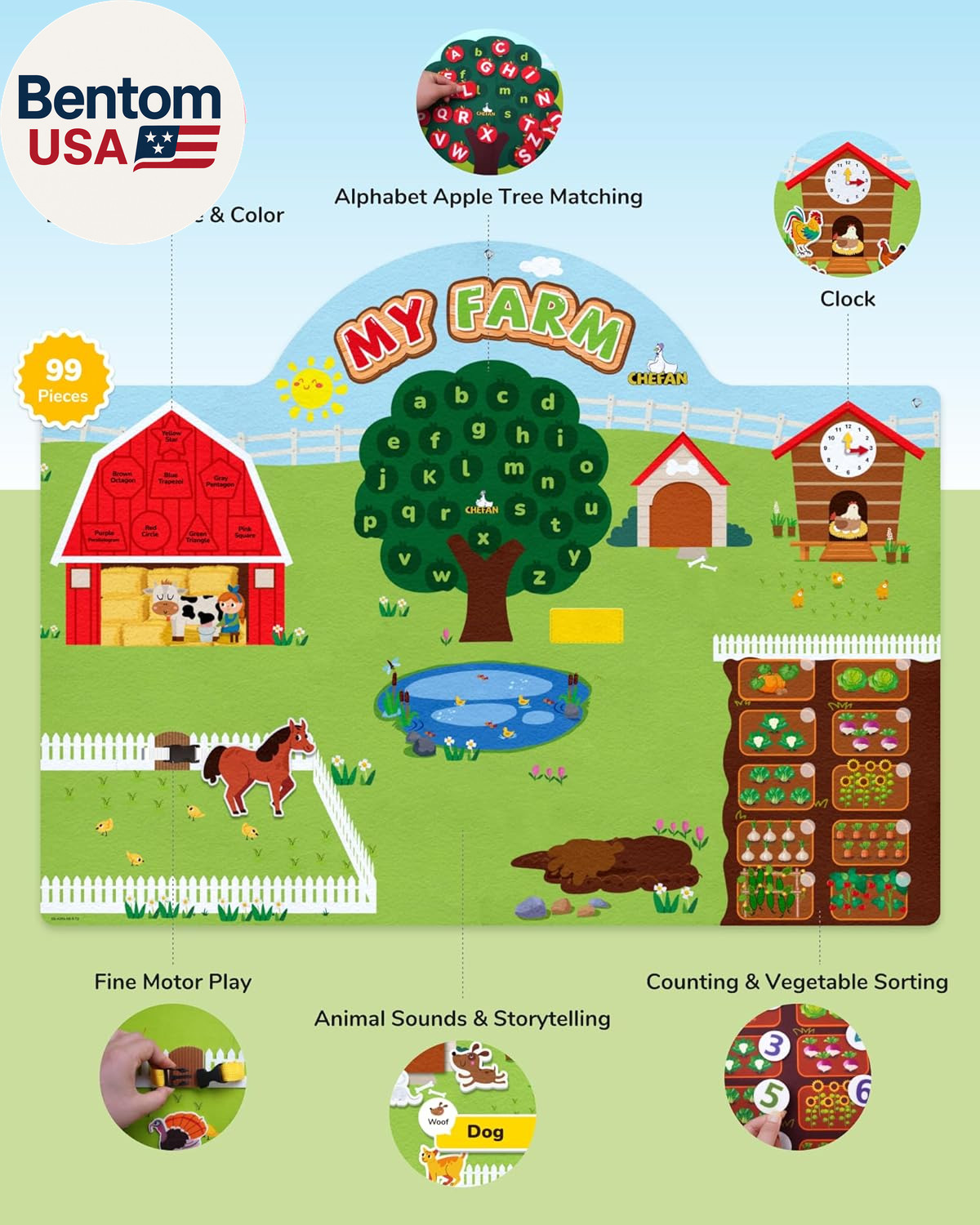 99 Pcs Farm Animals Felt Story Board Set, 3.9 Ft Preschool Farmhouse Barnyard Th