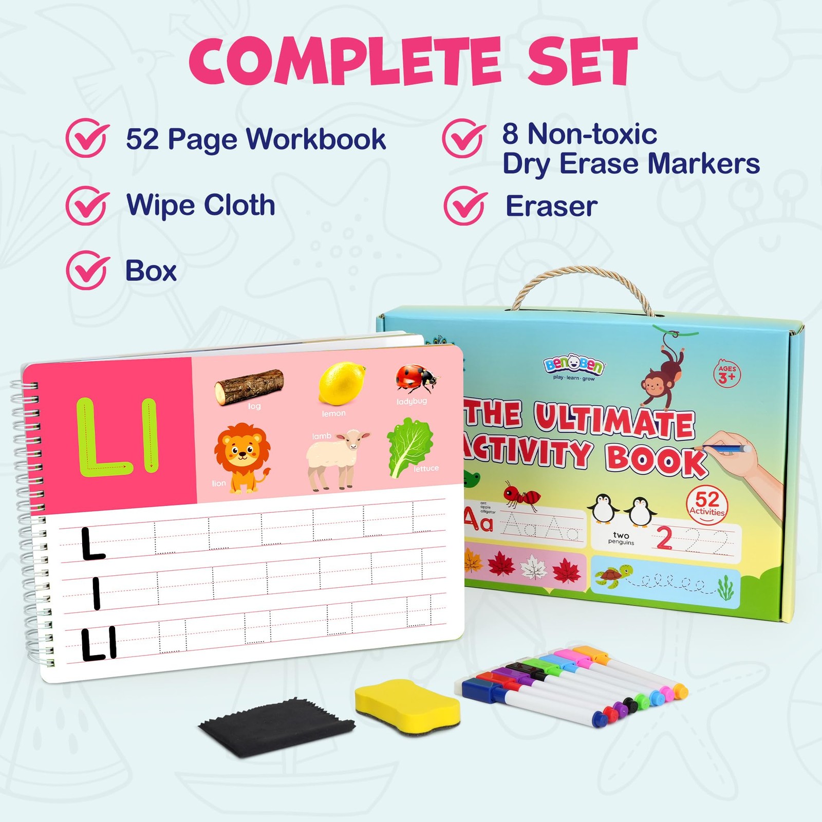 Preschool Learning Activities, 52 Pages, Tracing Books for Ages 3-5, Kinderga…