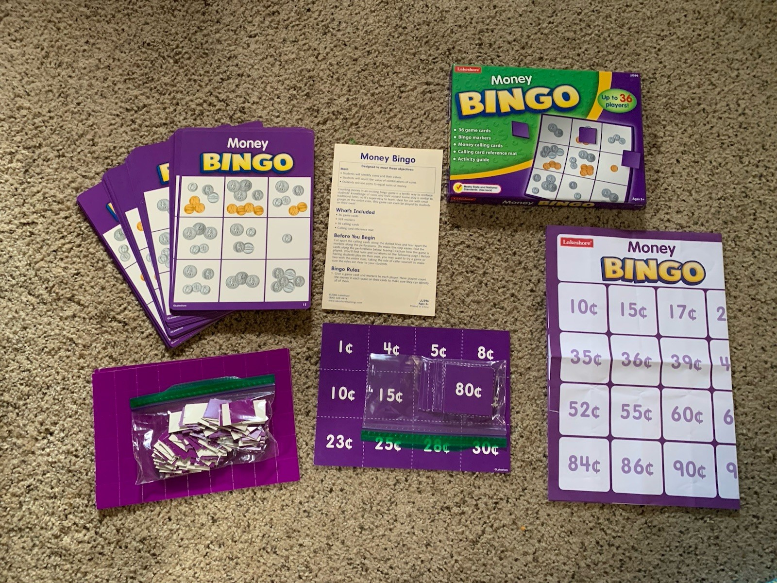 Classroom Bingo Games-Telling Time & Money-Ages 5 & Up-Up to 36 players VGC
