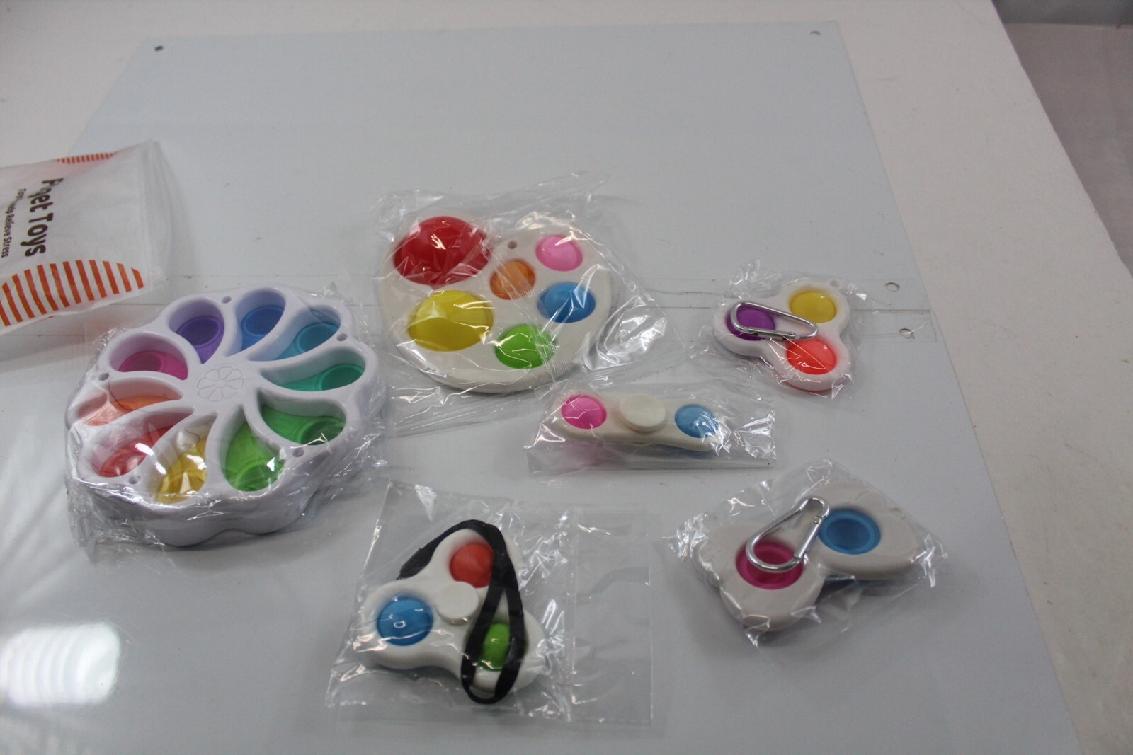 Fidget Bubble Toys Lot of 6 White with Bright Multi-Colors