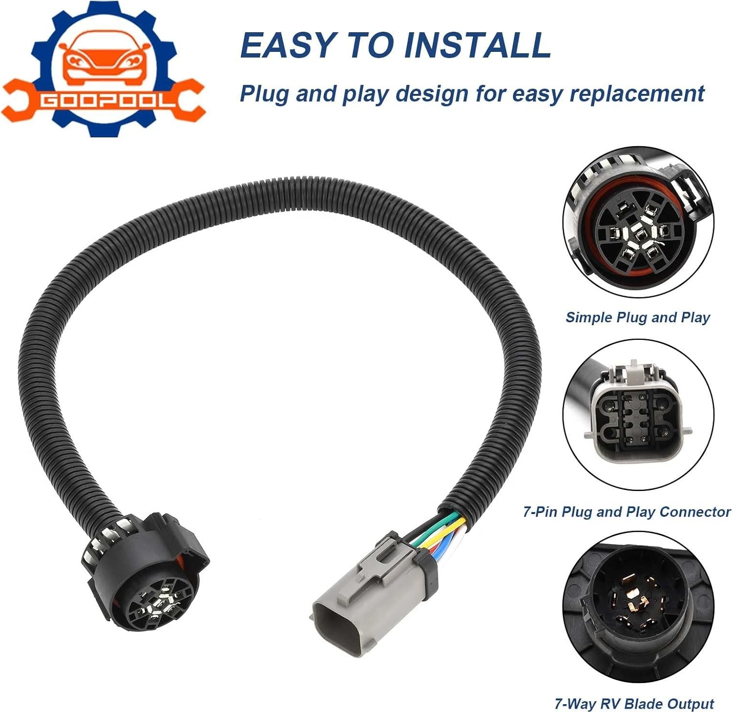 7-Pin Trailer Wiring Plug Harness Compatible Ford F250 F350 F450 F550 Super Duty