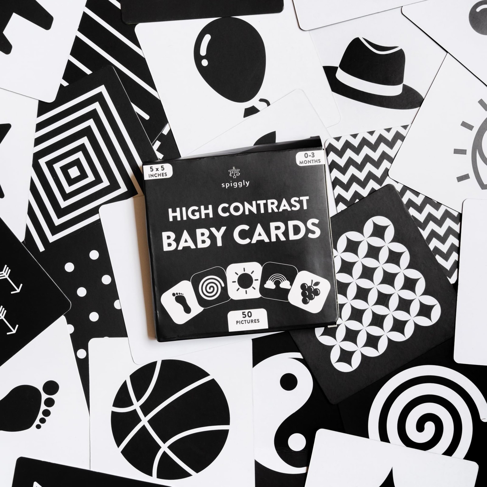 High Contrast Baby Visual Stimulation Cards – 50 Pictures for Newborn Activit…