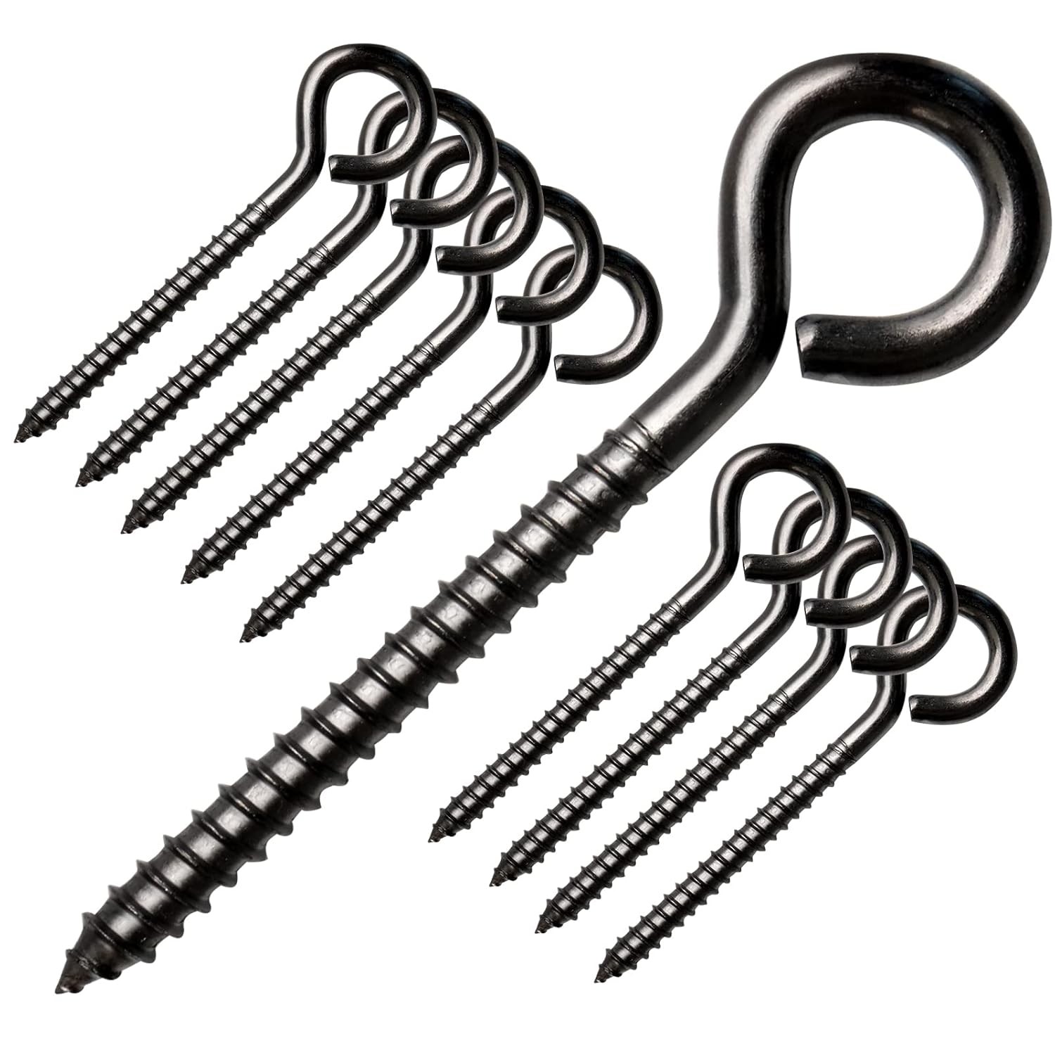 Muzata 10 Pack Black Screw Eye Hooks 3.3 Inch Stainless