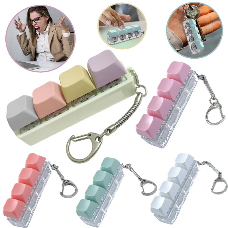 Finger Keyboard Button Keycap 4Keys Fidget Keychain New Keycap Pinch Toy AE