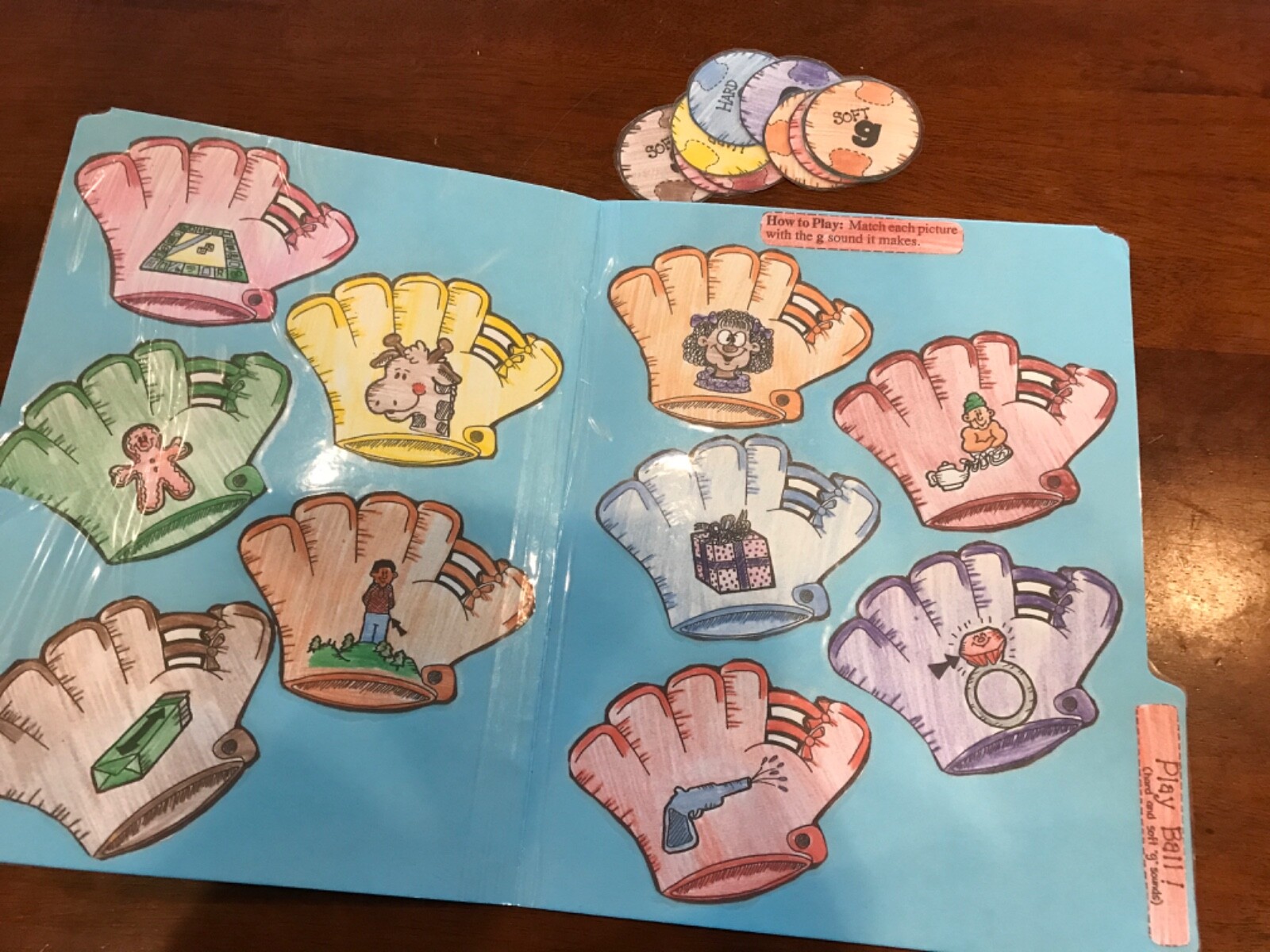 Play Ball! Hard soft “g” sounds 1st grade language arts file folder game