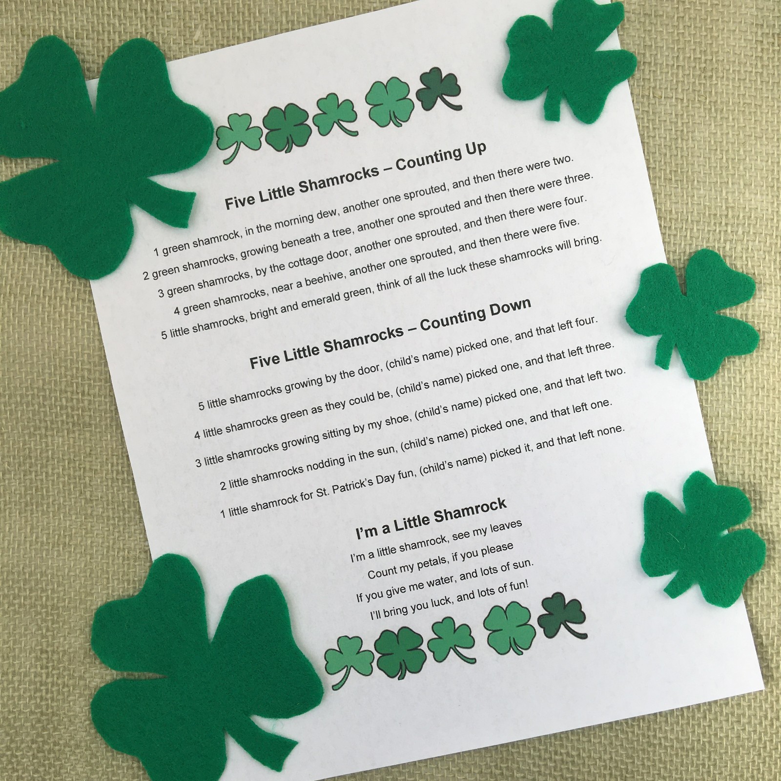 5 Little Shamrocks Felt Set – Celebrate Luck, Nature, and Whimsical Learning!