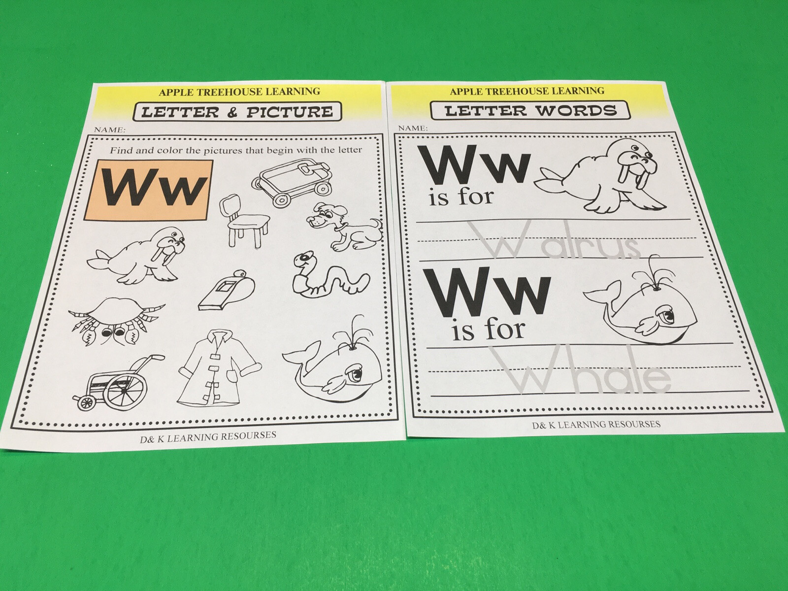 Letter Ww – Apple Treehouse Worksheets – Preschool Teaching supplies 20pgs