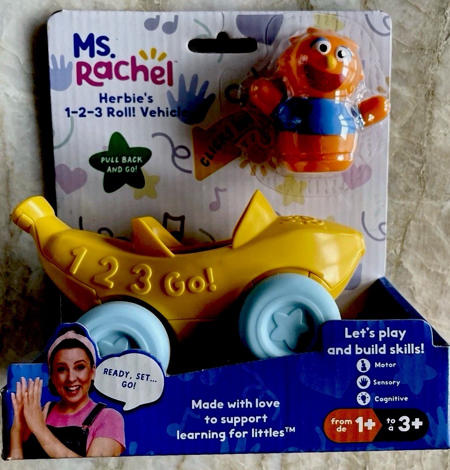 Ms. Rachel, Herbie’s 1-2-3 Roll! Vehicle with Click-in Figure & Pull Back Car