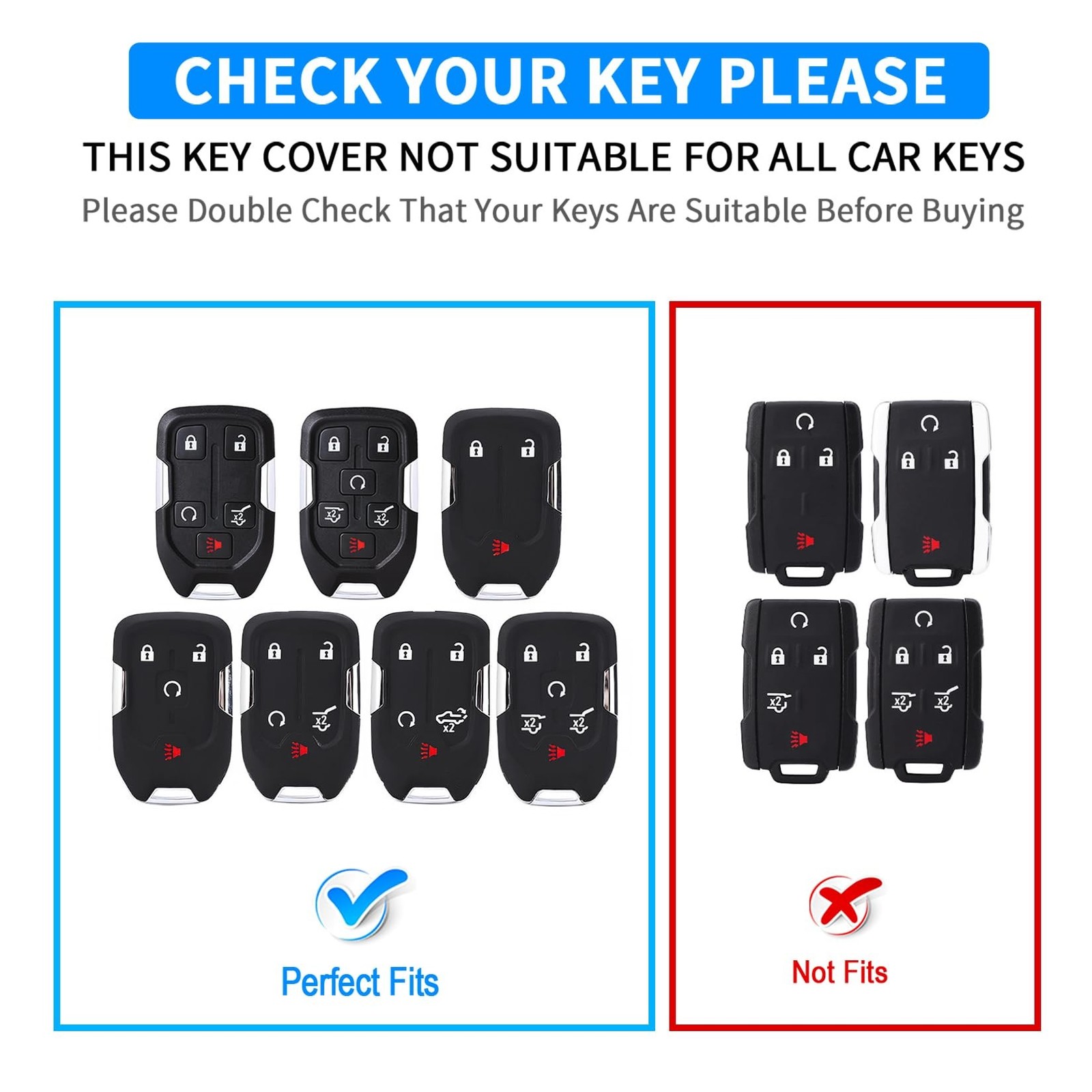 QBUC for Chevy Key Fob Cover, Key Fob Case for Suburban Tahoe, GMC, Sierra 15…