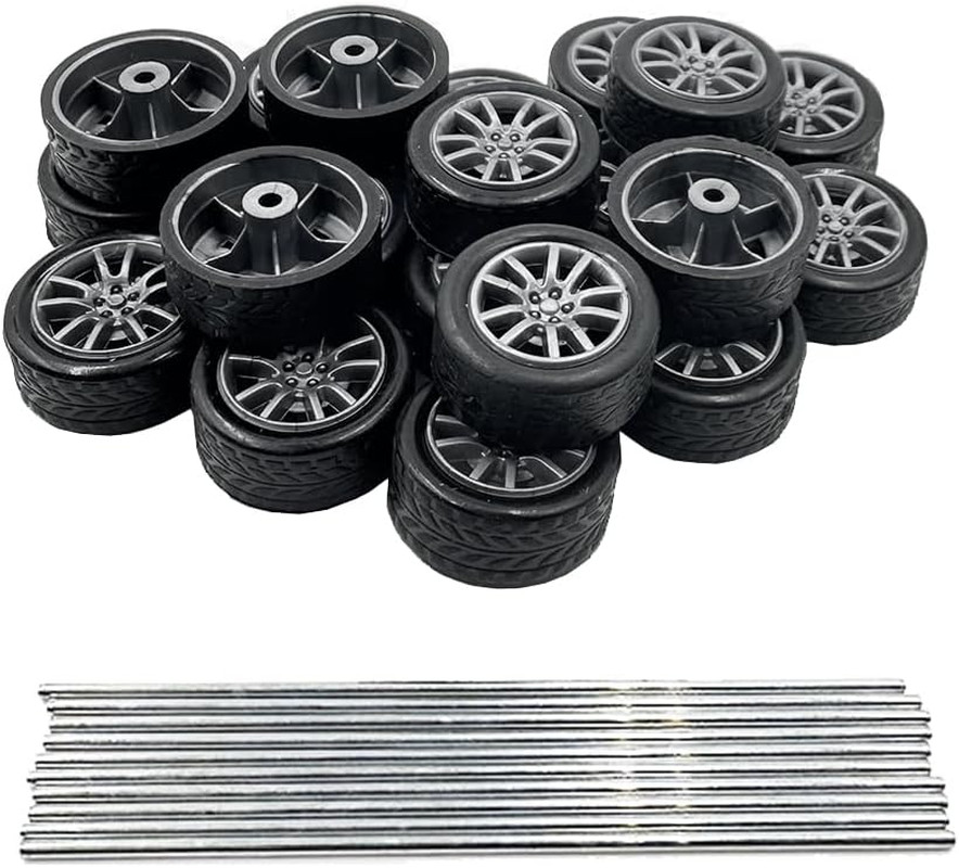 20PCS Small Toy Car Wheel 16mm Model Car Mini Rubber Tire Wheels with 10PCS Shaf