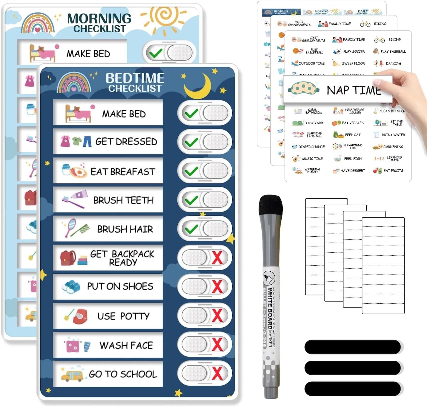 2 in 1 Bedtime/Morning Routine Chart for Kids Toddlers, Magnetic Chore Chart …