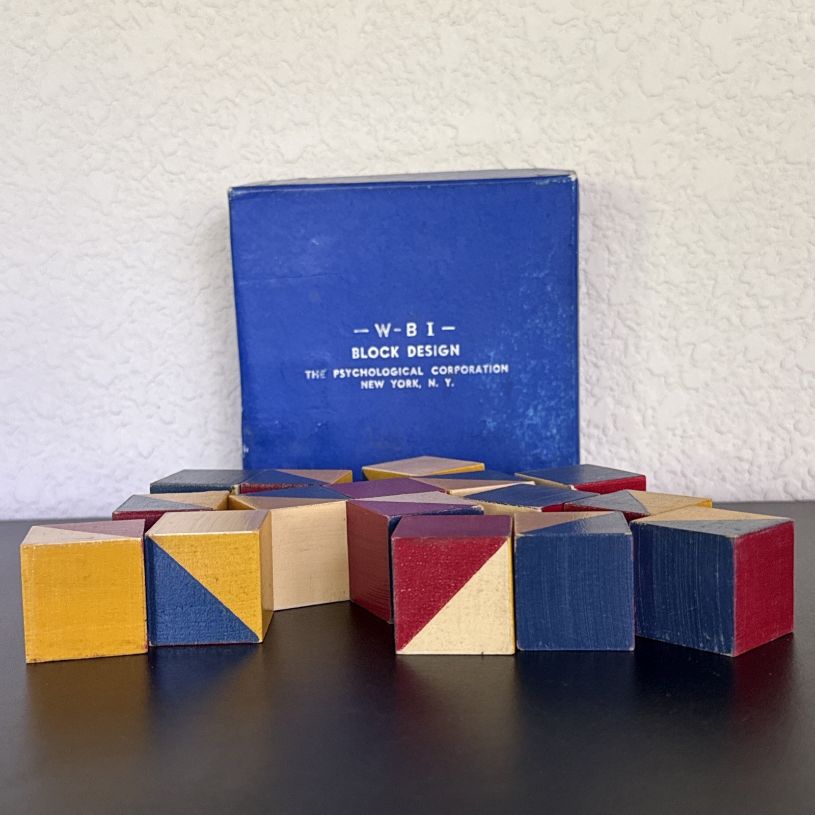 Vintage WBI Block Design Test – 16 Blocks – Kohs Style Wechsler IQ Test w/Box