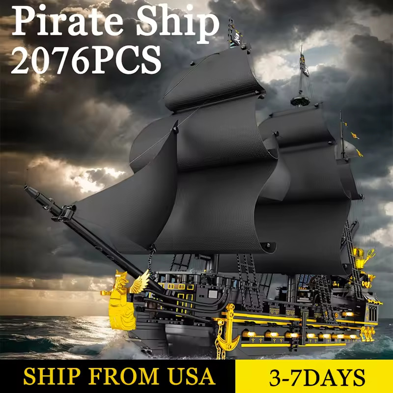 2900PCS Dark Phantom Pirate Ship Building Blocks Classic Ghost Ship Model Bricks