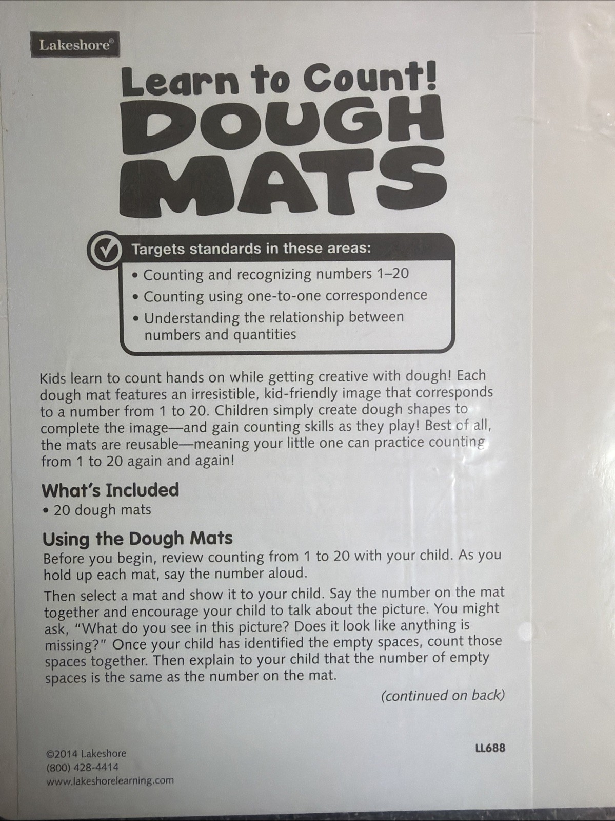 Lakeshore Kids Learn to Count Dough Mats Ages 2+ Brand New Sealed