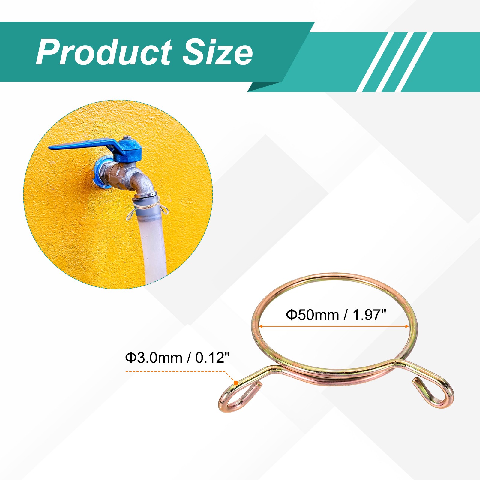 20Pcs 50mm ID 57mm OD Fuel Line Hose Clips Spring Clips Clamps Gold