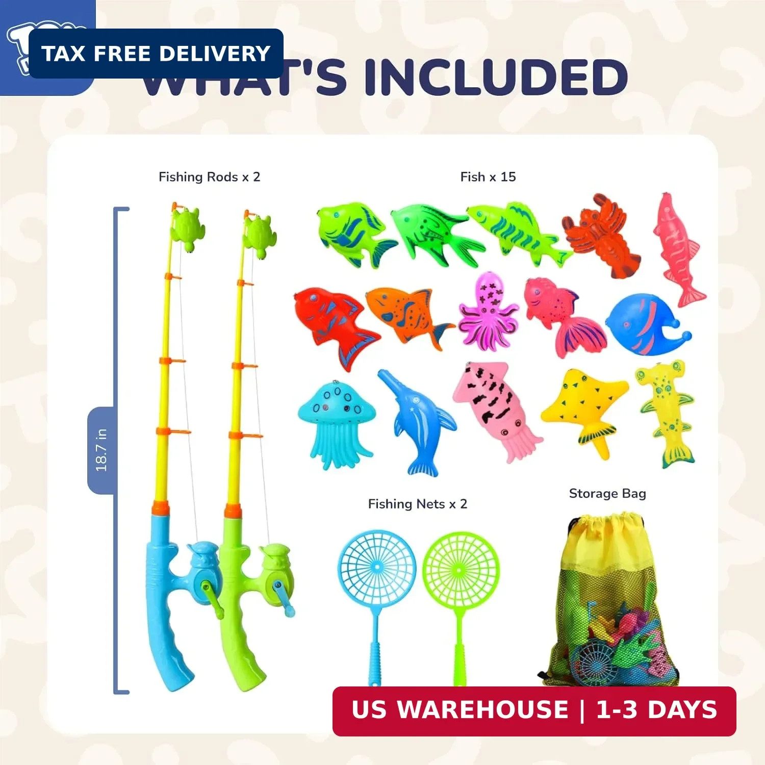 TOY Life 2-Player Magnetic Fishing Game for Kids 3-5 – Toddler Fishing Pole Set