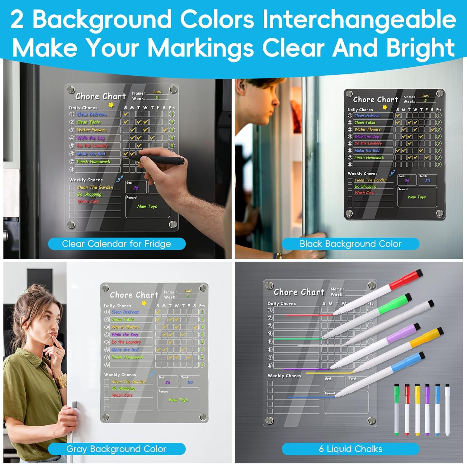 Acrylic Magnetic Chore Chart 2Pcs 12″x9.5″ Dry Erase with 6 Markers Towel