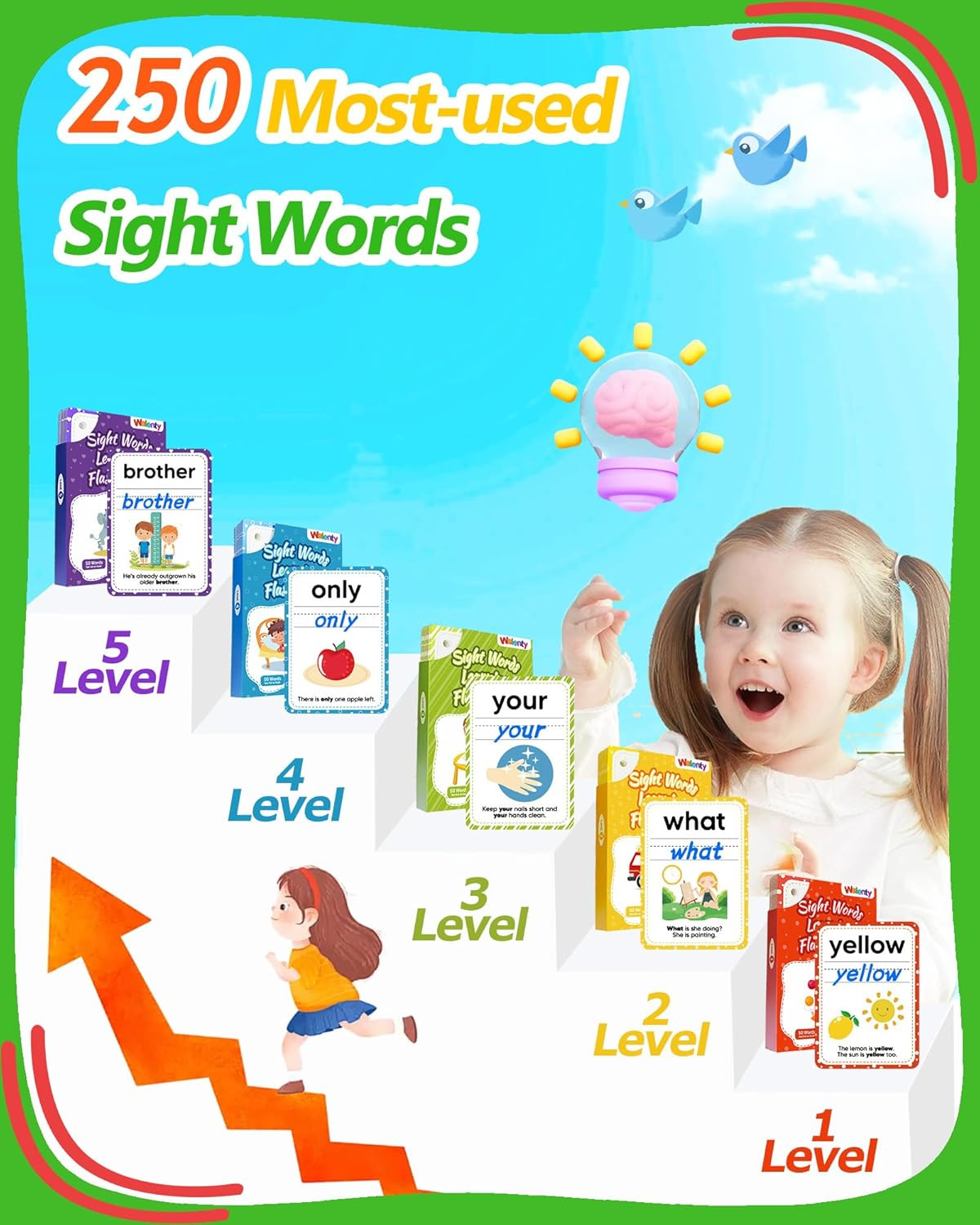 Sight Words Flash Cards Kindergarten, 250 Dolch Sight Word Writing Reading Spell