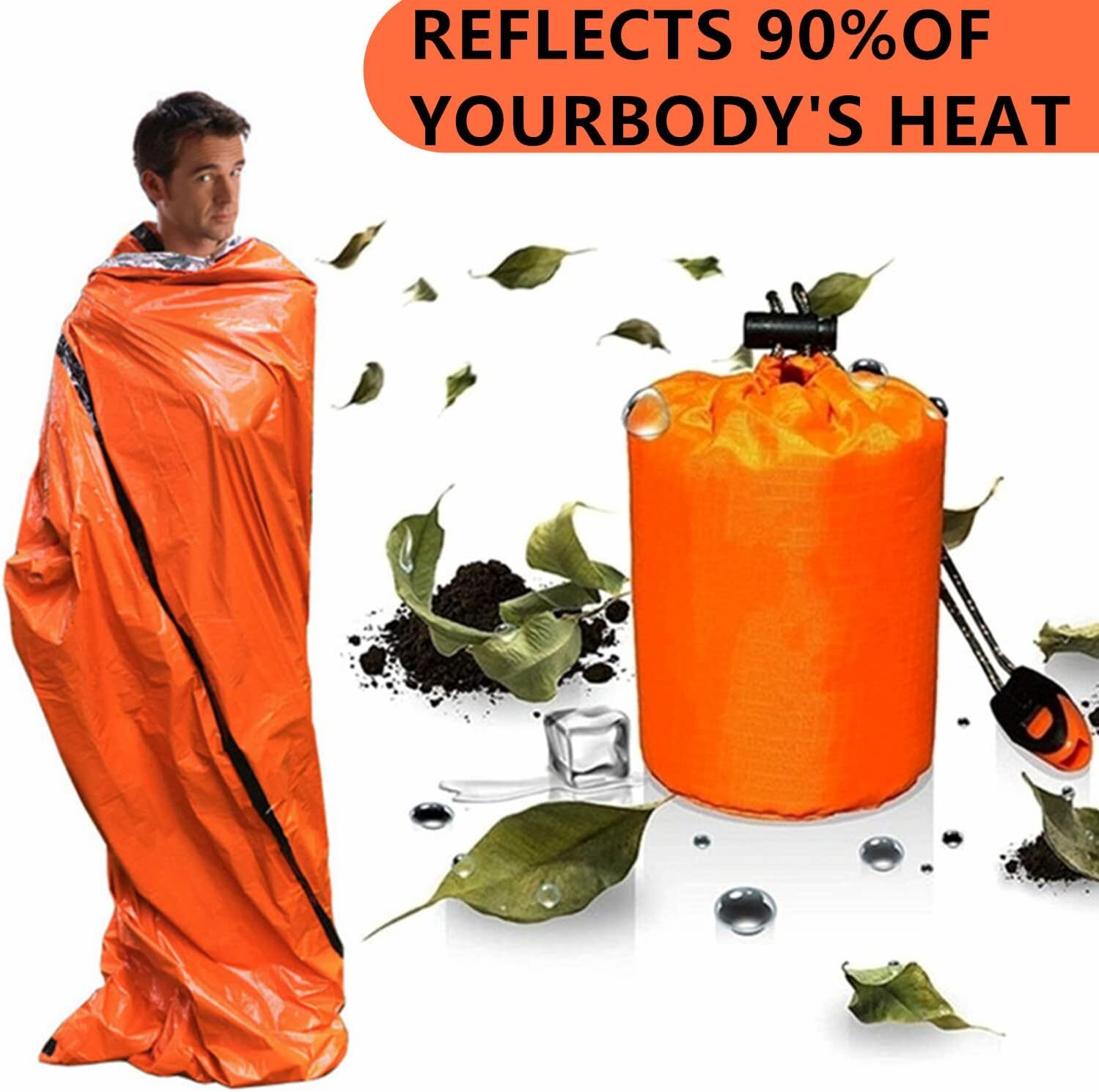 2 Pack Emergency Sleeping Bag, Mylar Emergency Blanket, Waterproof Lightweight