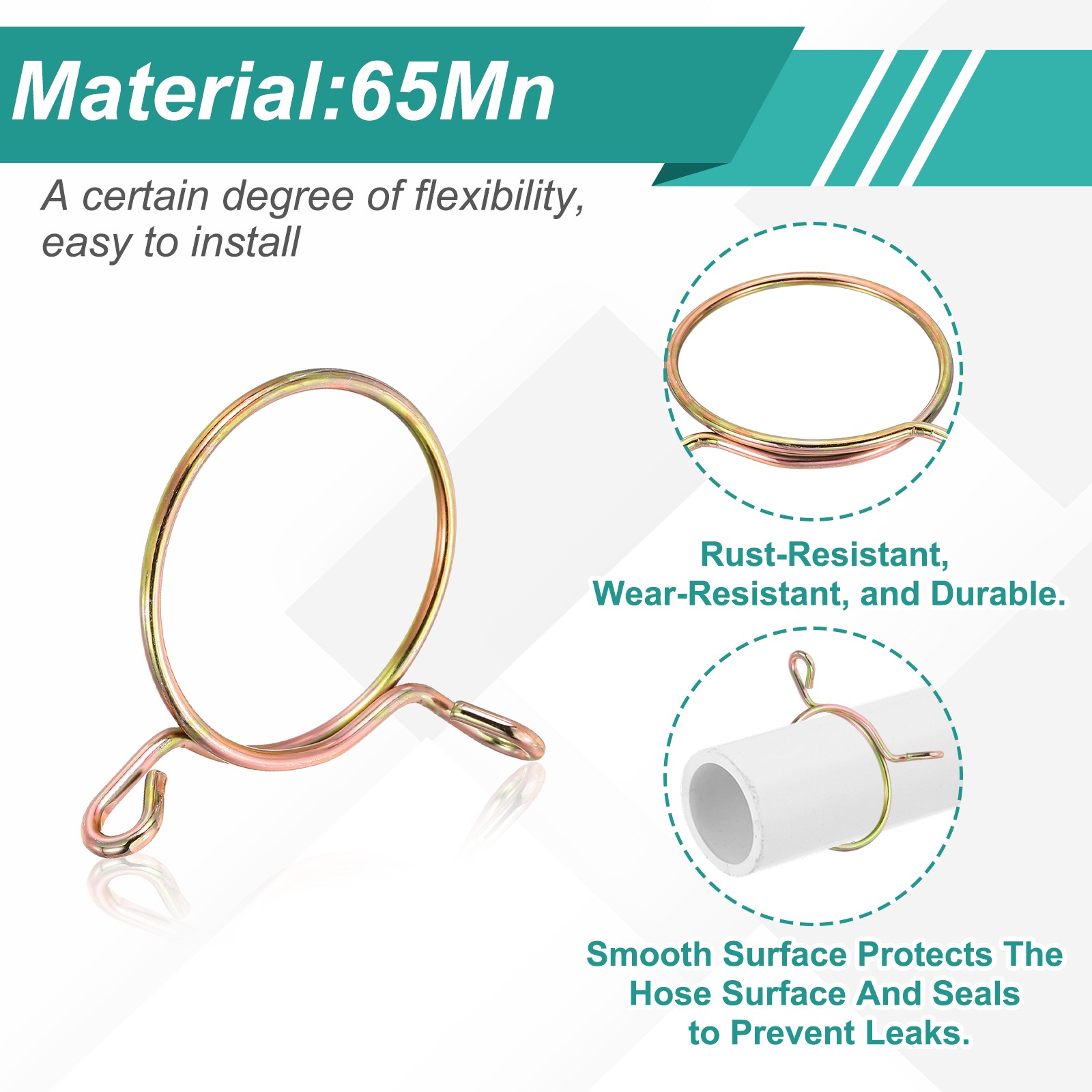 20Pcs 50mm ID 57mm OD Fuel Line Hose Clips Spring Clips Clamps Gold