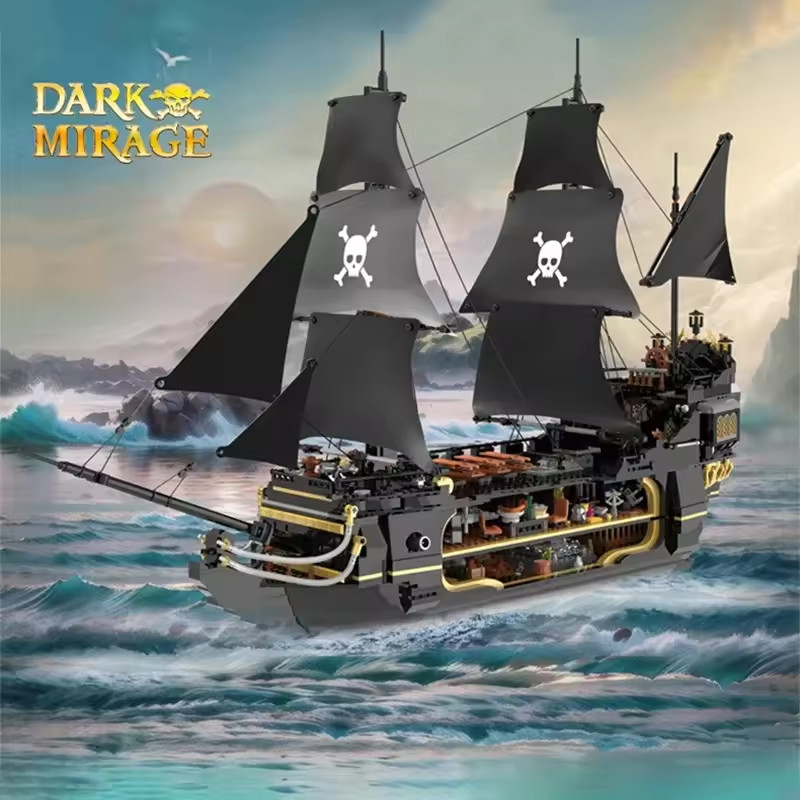 2900PCS Dark Phantom Pirate Ship Building Blocks Classic Ghost Ship Model Bricks