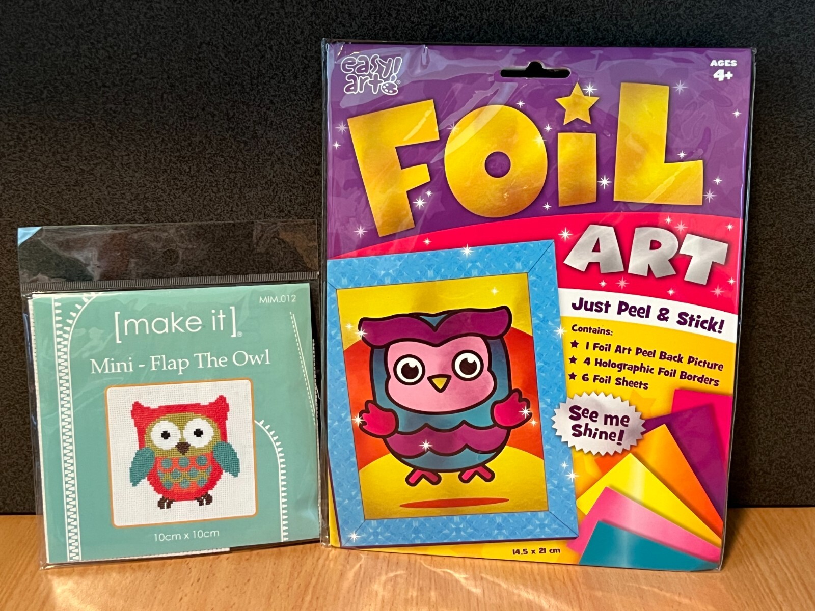 Owl Foil Art Craft Fun Kit & Cross Stitch Sewing Mini Kit with Supplies DIY bund