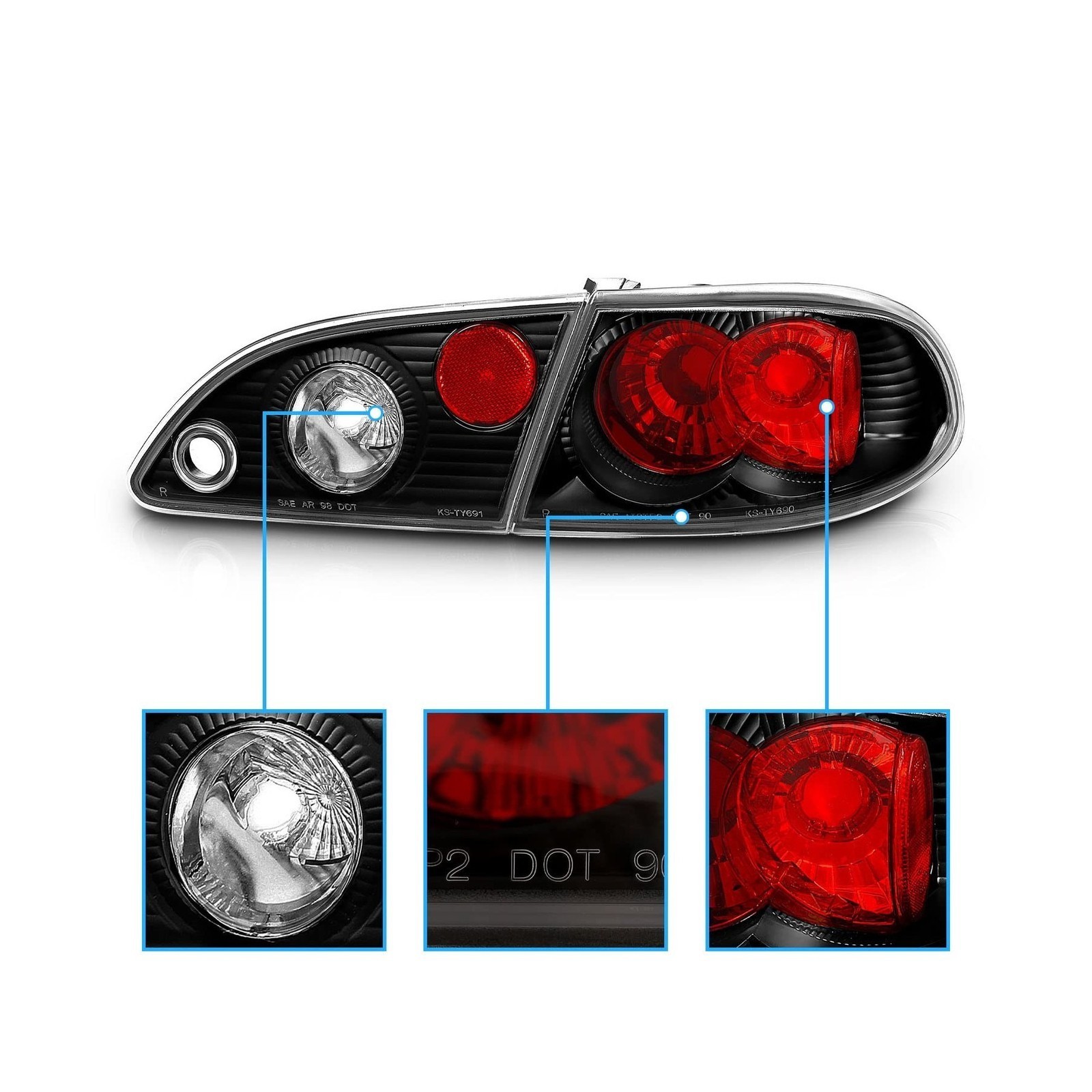 Black Tail Lights Pair Fit For Toyota Corolla 1998-2002 – Brake Lamps