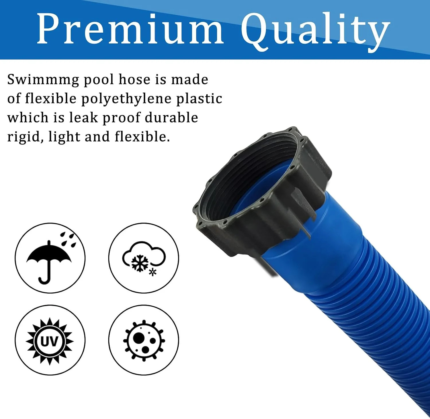 2 Pack 1.5 inch Diameter Pool Pump Replacement Hose for Above Ground Pools, 59 i