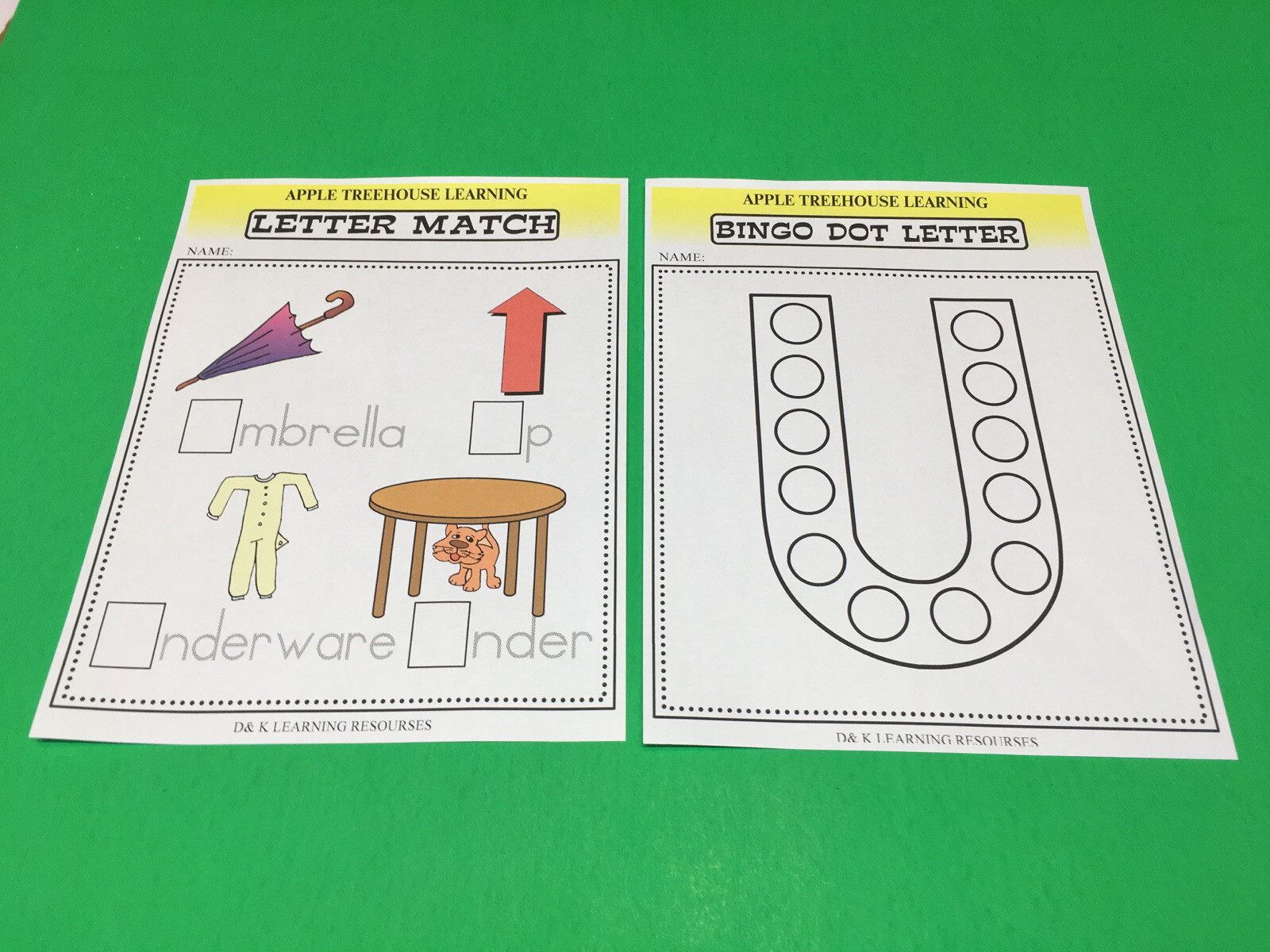 Letter Uu – Apple Treehouse Worksheets – Preschool Teaching supplies 20 sheet