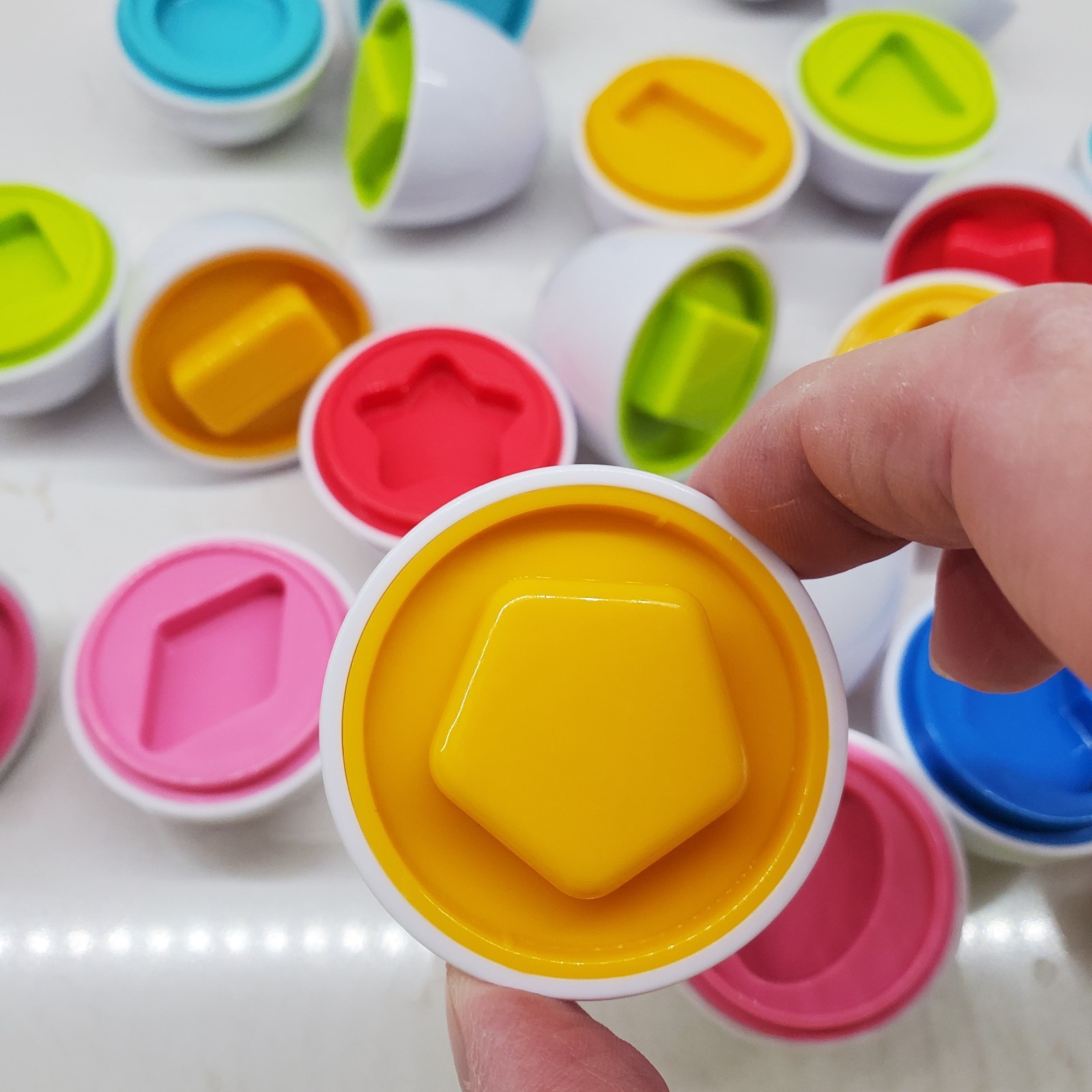 Matching Shapes Game 12 Plastic Eggs – Shapes & Color Sorter Educational Play