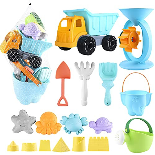 balnore Beach Toys with 20 Pieces Mesh Bag Pail Car Animals Castle and…