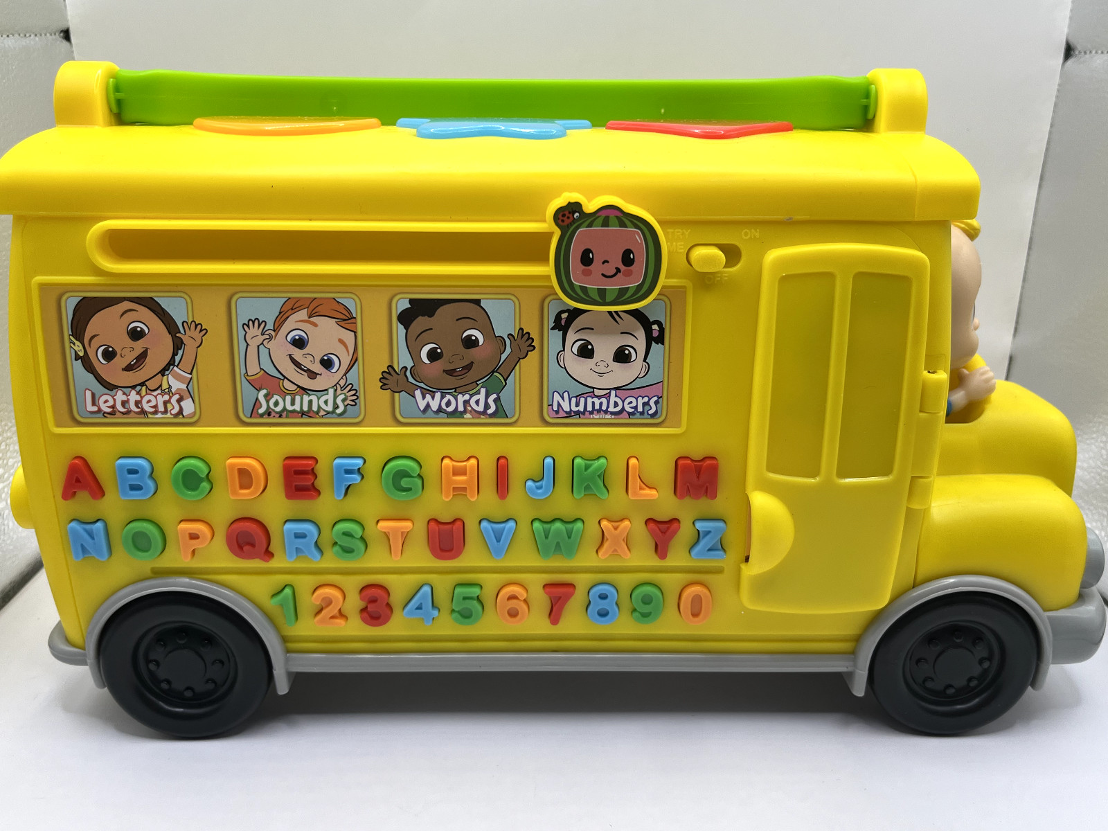 Cocomelon Letters Sounds Words Numbers Learning Bus Interactive Sound 12″ Toy